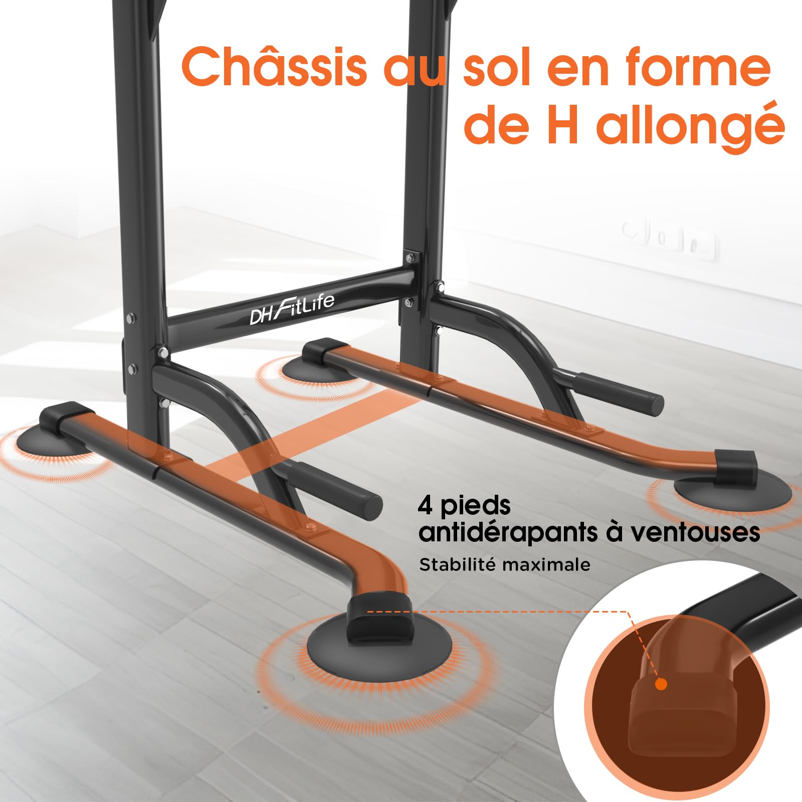DH FitLife Power Tower Dip Station - Pull-Up Bar, Dip Bars, Back