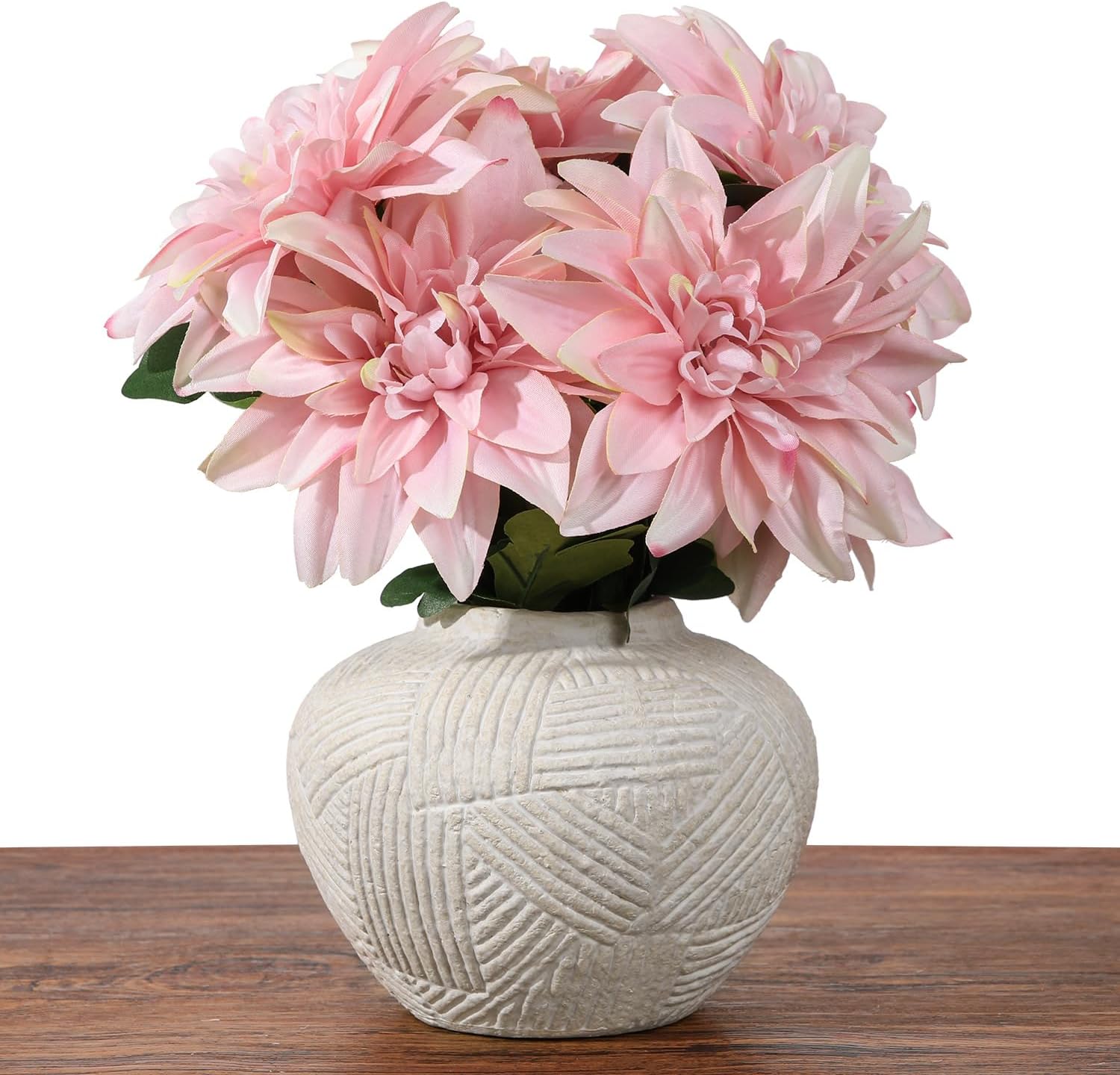 5" Rustic Ceramic Vase for Flowers with Linear Sculpture, Round Terracotta Vase in Retro Farmhouse Style, Small Pottery Vase for Home Living Room, Shelf & Table Decor, Cream White - Image 2