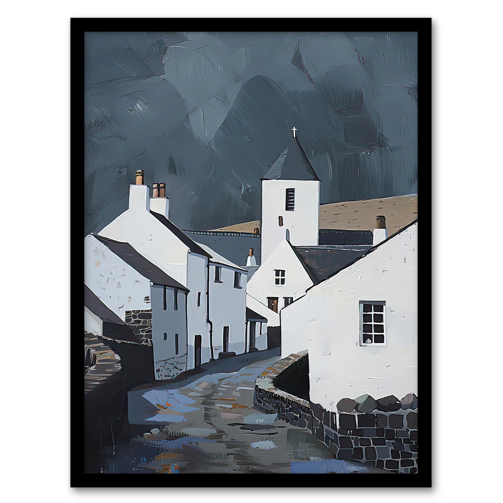 Artery8 Aberdaron Village Oil Painting Wales Timeless Living Room Artwork Framed Wall Art Print A4