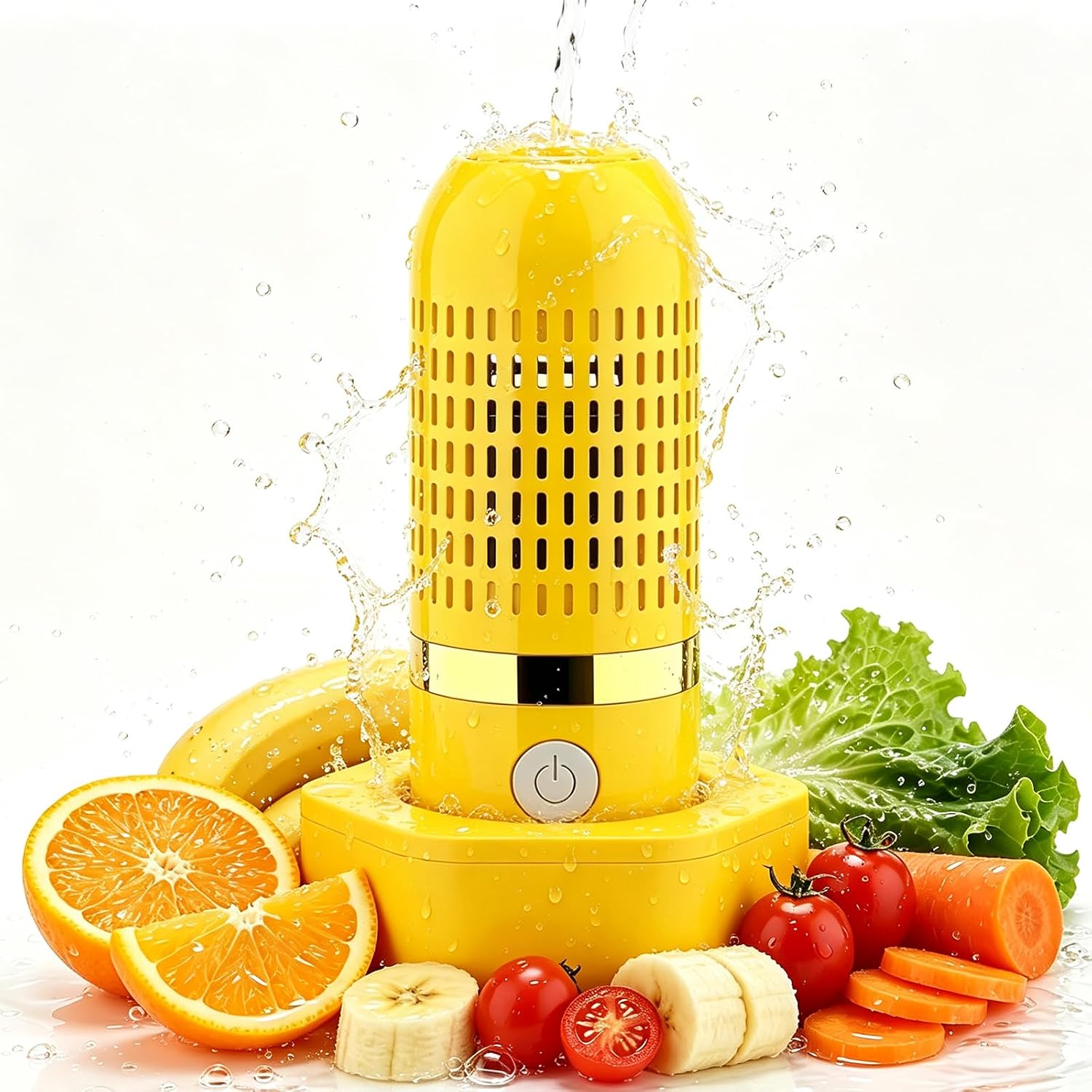 Produce Cleaner, Fruit & Vegetable Cleaner Device with Oh-Ion Technology | Wireless Rechargeable Portable Food Washer for Fruits Veggies Rice Meat Seafood Waterproof 10-Min Automatic Cleaning (Yellow)