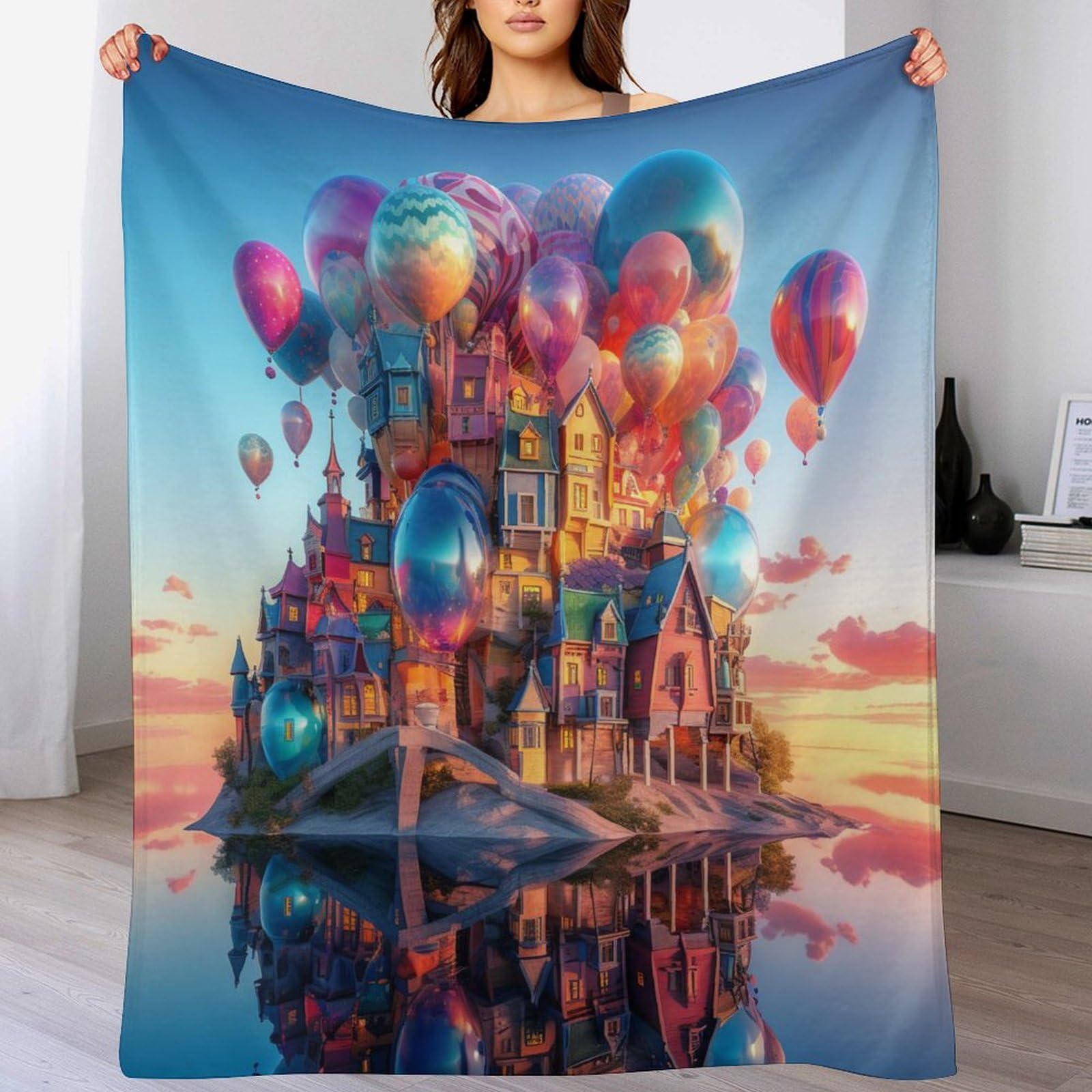 Couverture plaid château de ballons anti-froid en polaire de flannel légère 150x200cm