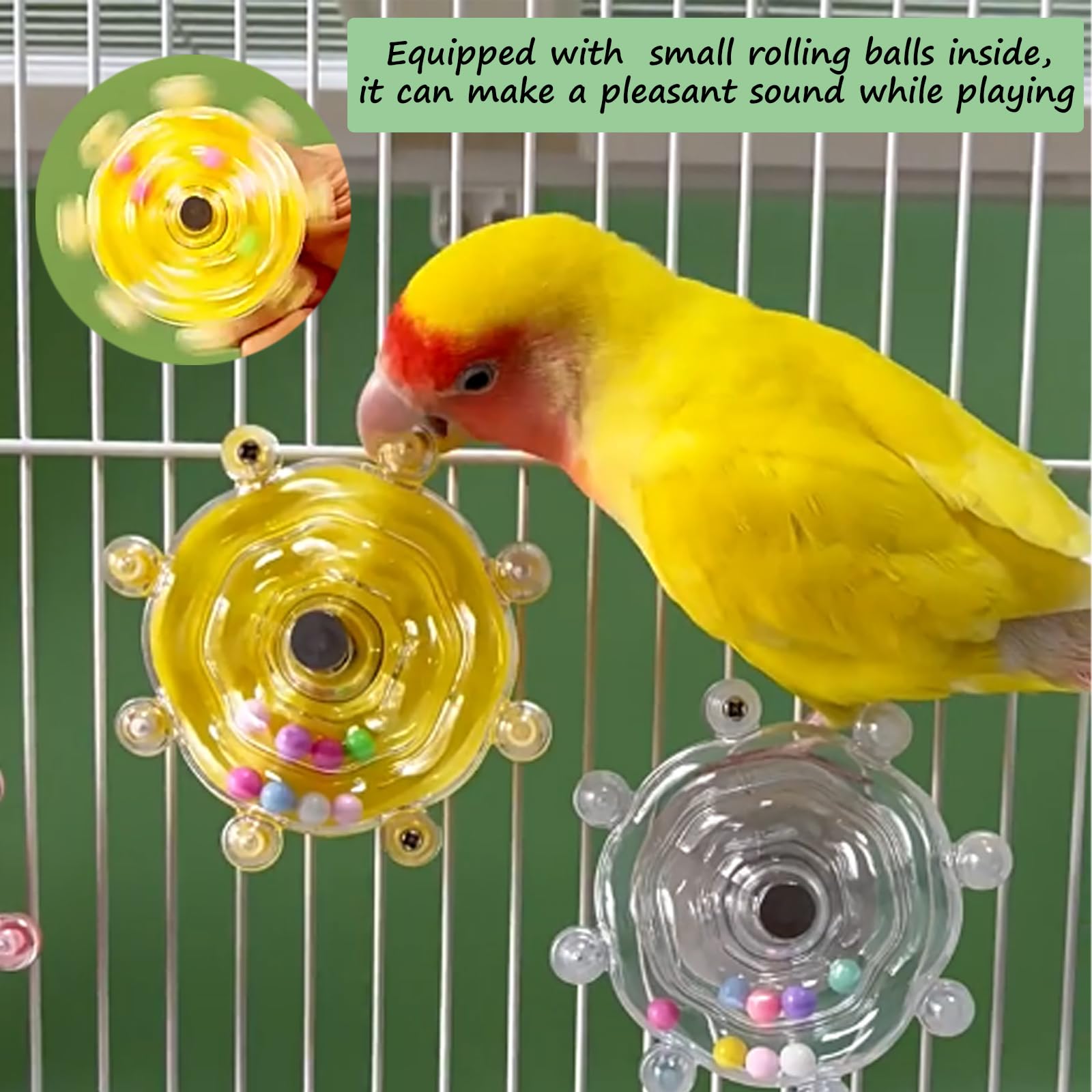 ESSGUO 2 Pcs Parrot Toys - Colorful Spinning Rattle Wheel For Cockatiel, Budgie, Parakeet Cage - View #8