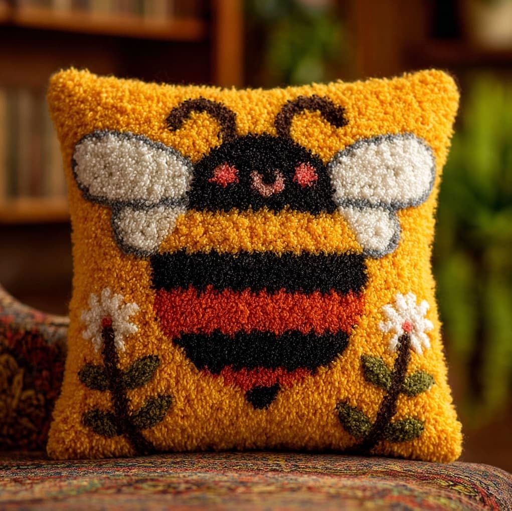 WallustrioaW Latch Hook Kit 17x17in,Cute Bees