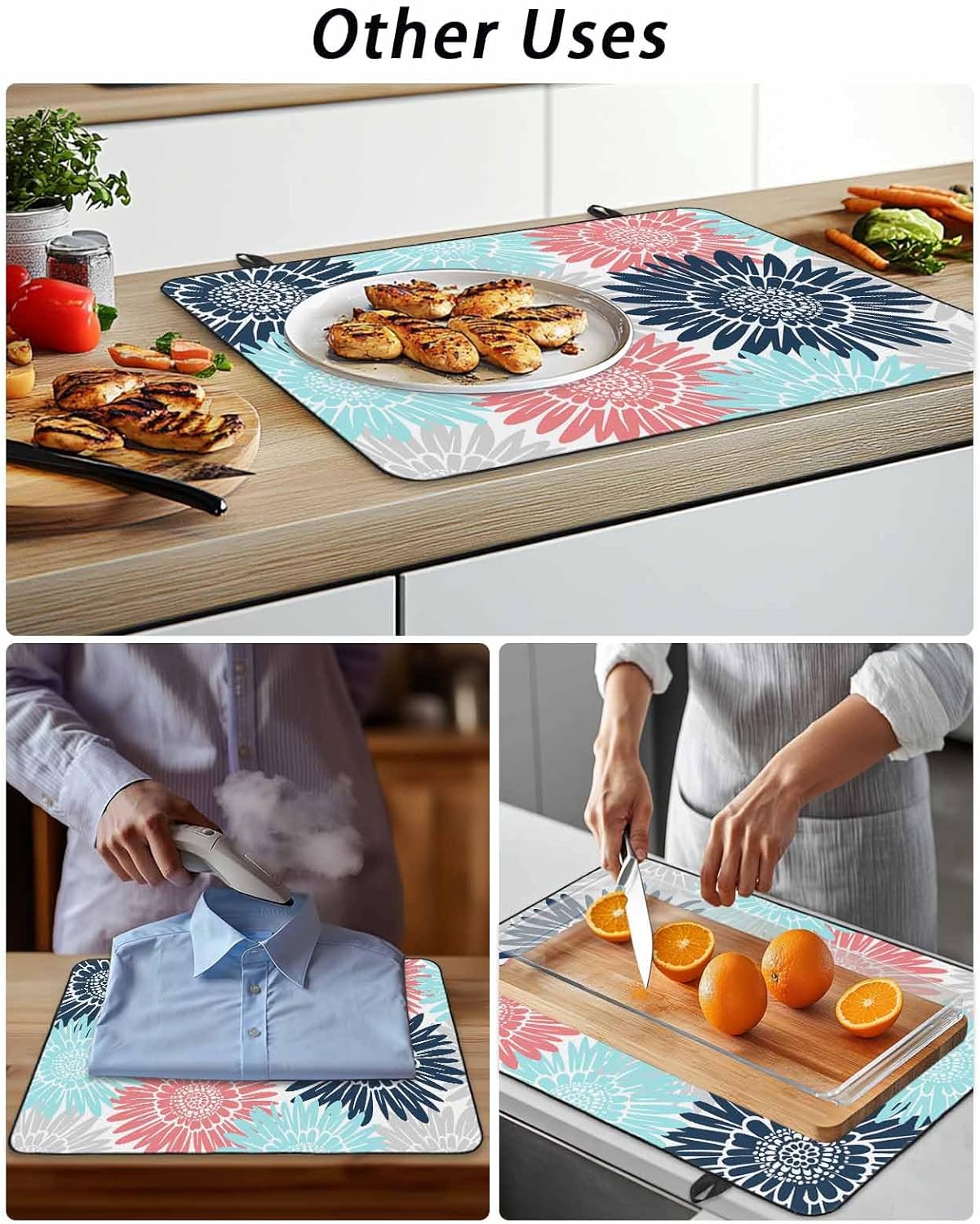 Stove Top Cover Bloom Sunflower Stove Cover for Electric Stove Top Pink Blue Blooming Floral Glass Cooktop Covers Anti-Slip Mat Heat Resistant Countertop Protector Kitchen Decor 31"x24"