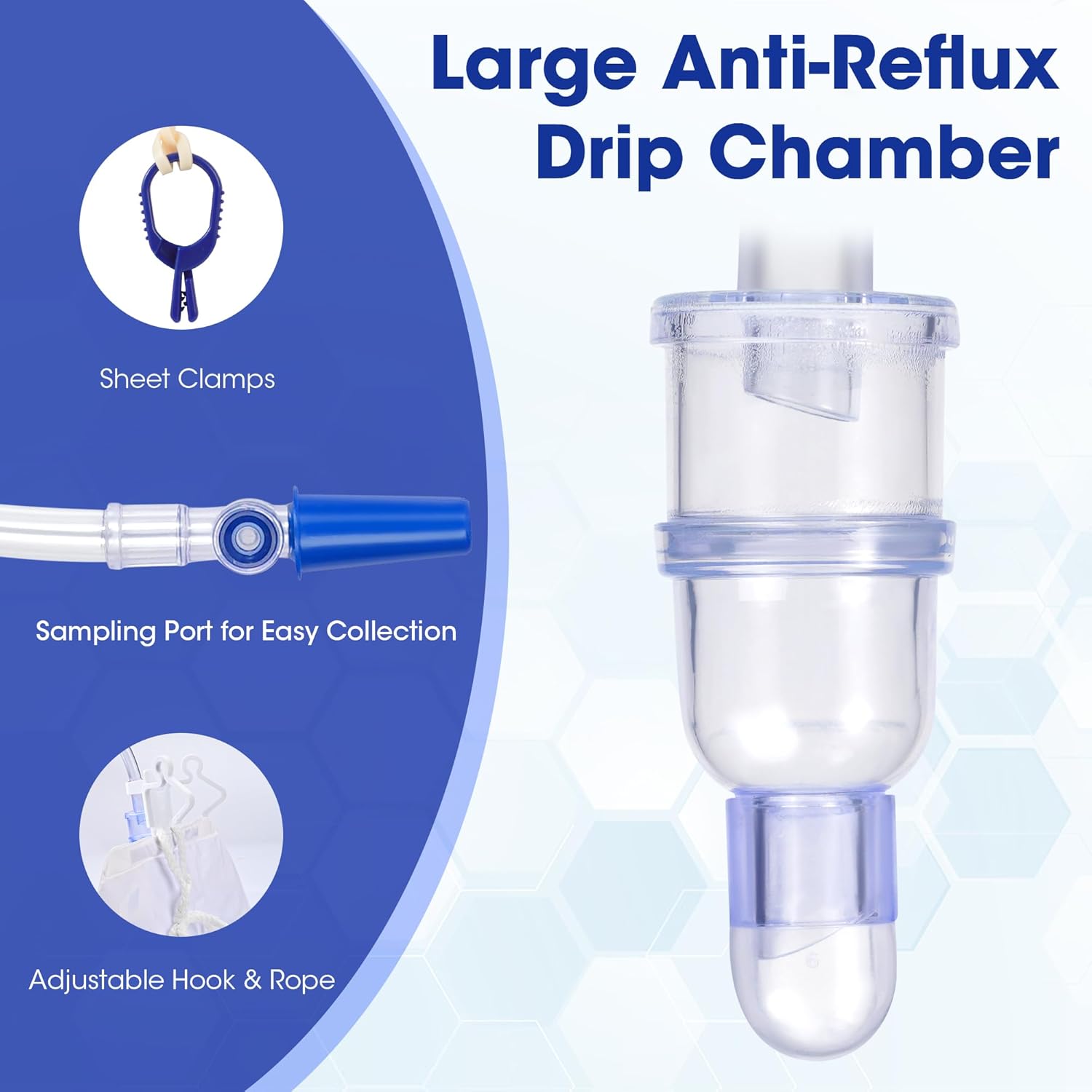 2000mL Catheter Bags for Men and Women 10 Pack Professional Urinary Drainage Bags with Enhanced Anti-Reflux Drip Chamber, 48” Thickened Drainage Tube, Hanging Hook & Adjustable Clips