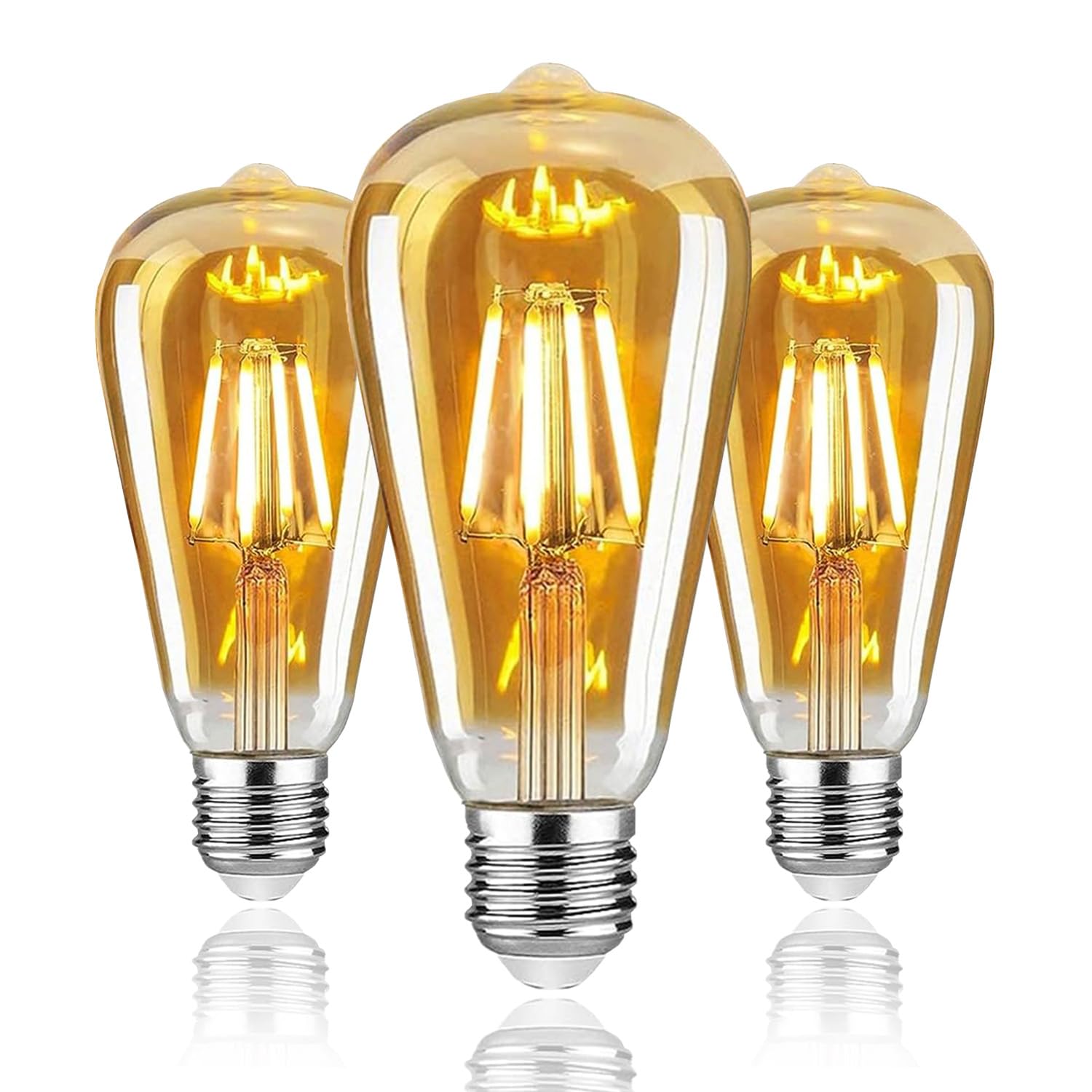 Woowtt E27 Dimmable Bulb, LED Vintage Bulb E27 Edison Screw Bulb Dimmable LED Filament Bulb Retro Amber Glass Screw Lamp 400LM ST64-3 Pack