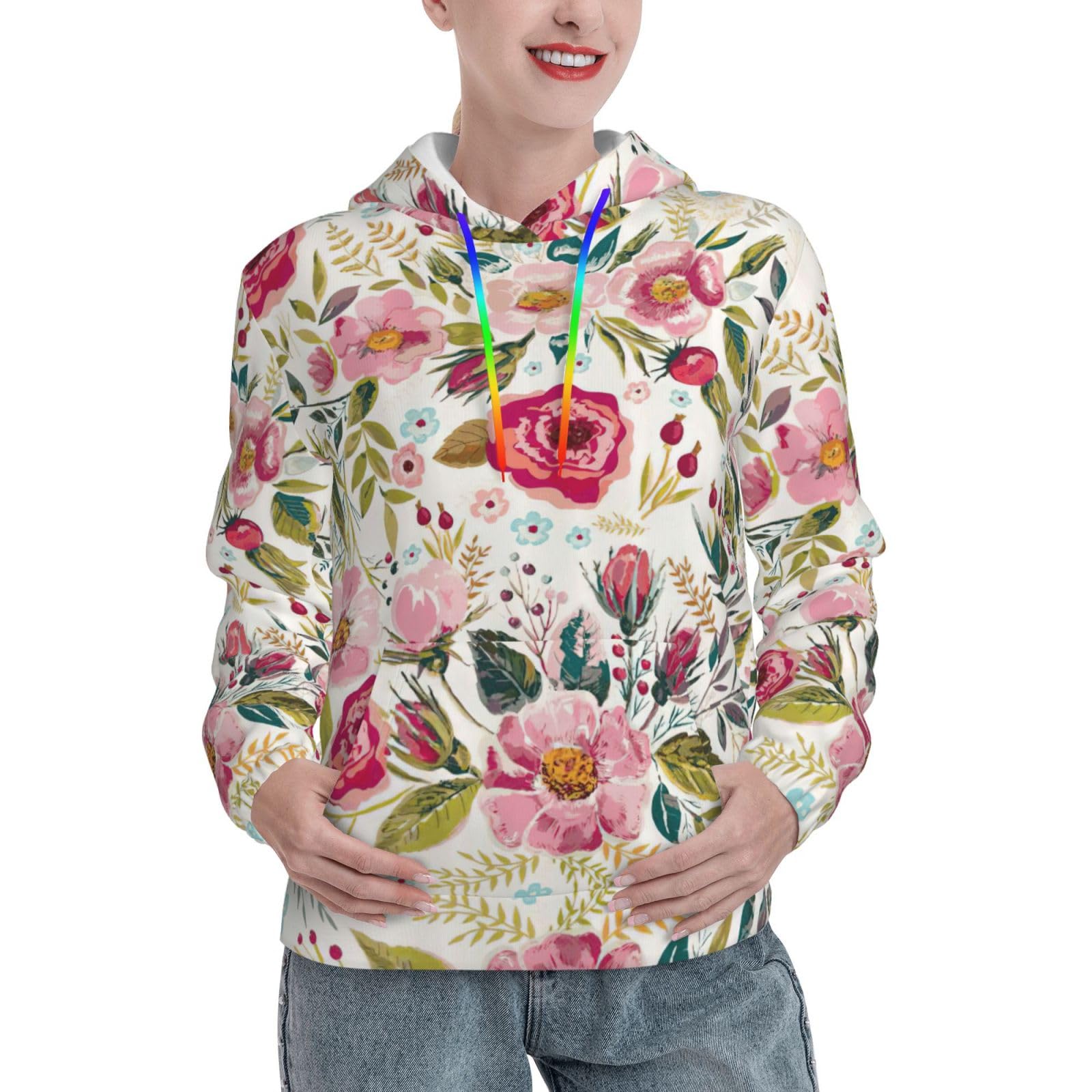 Sweat à capuche femme imprimé floral et pull graphique ajusté doux - 8