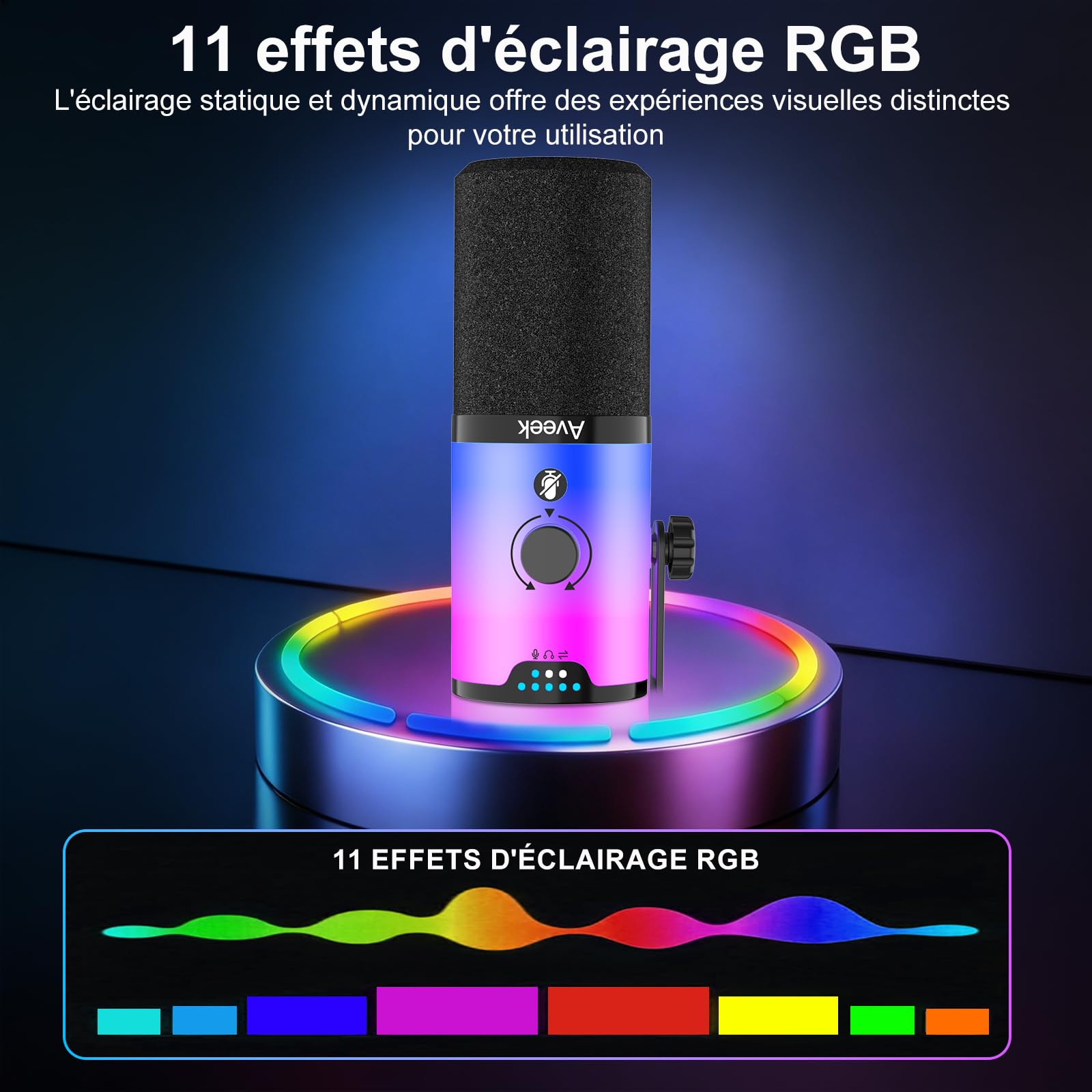 Aveek Microphone Dynamique USB/XLR avec Bras pour Gaming & Streaming