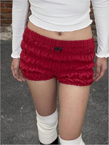 Miniatura 7 de SHENHE Pantalones cortos Y2k de tiro bajo para mujer, cintura elástica, pantalones cortos con lazo coquette