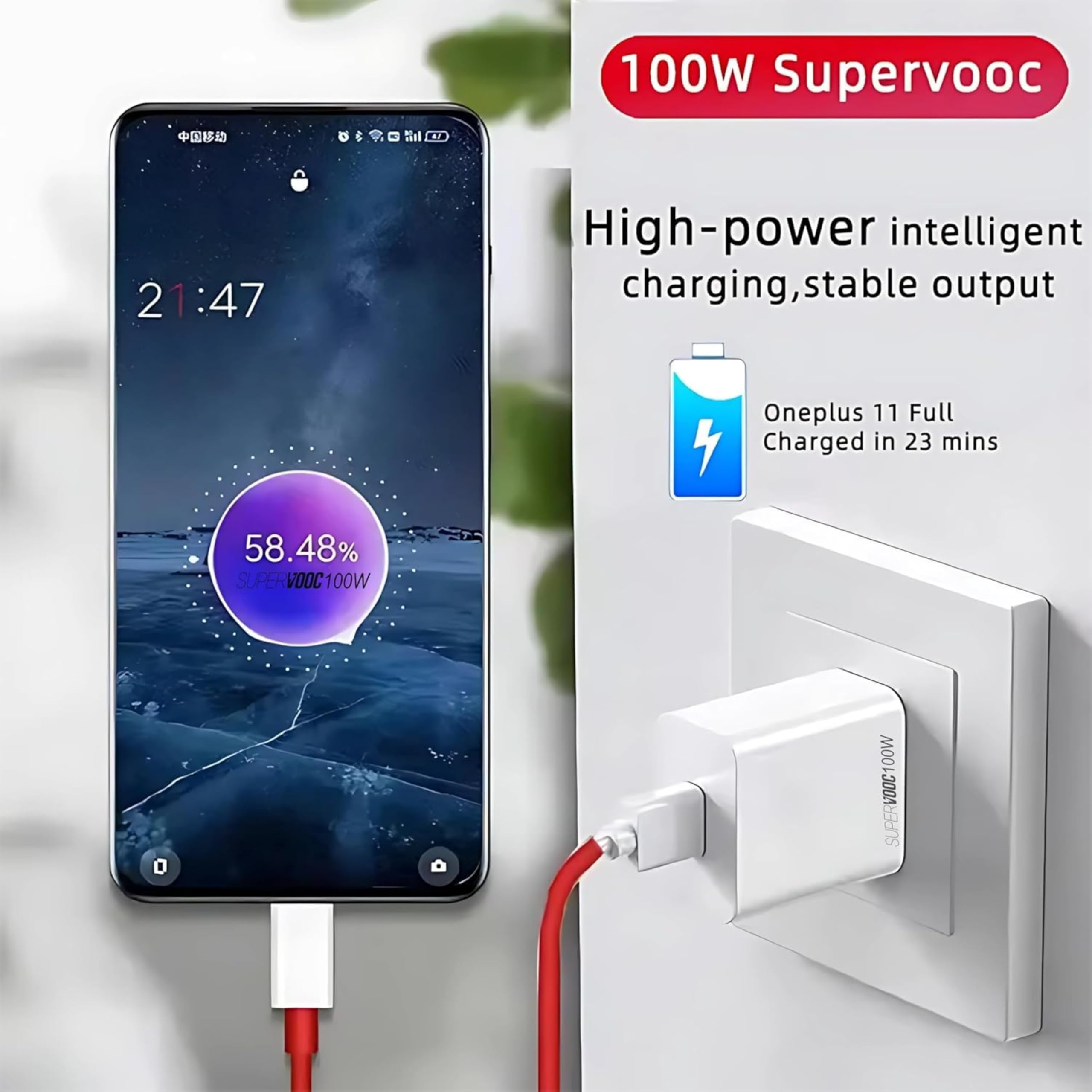100W SuperVOOC Fast Charger Type C with Cable, Charger Adapter Compatible with Charger OnePlus, Realme, Xiaomi & Poco, Fast Charging Charger C Type Supporting Warp, Dash, VOOC & QC 3.0 — Amazon image 3