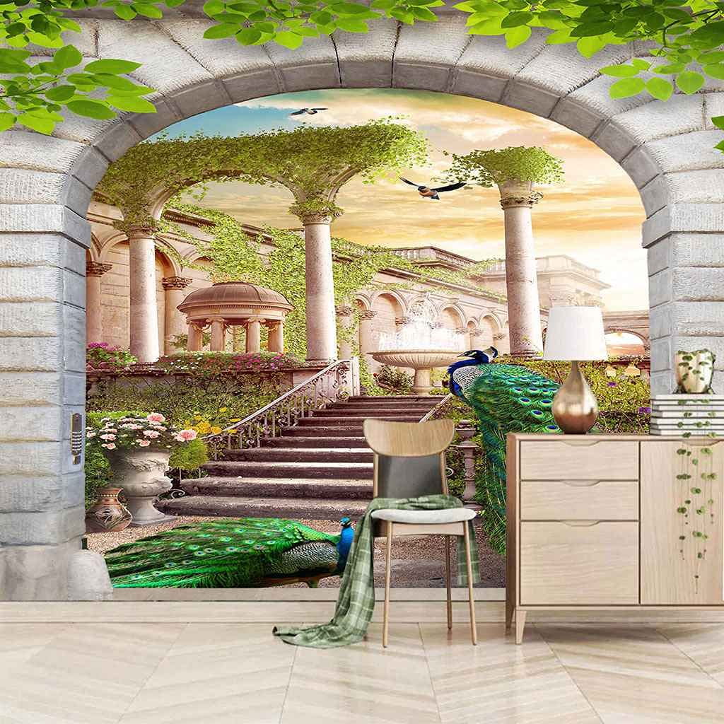 Papier peint 3D paon poster géant mural salon couloir 200x140