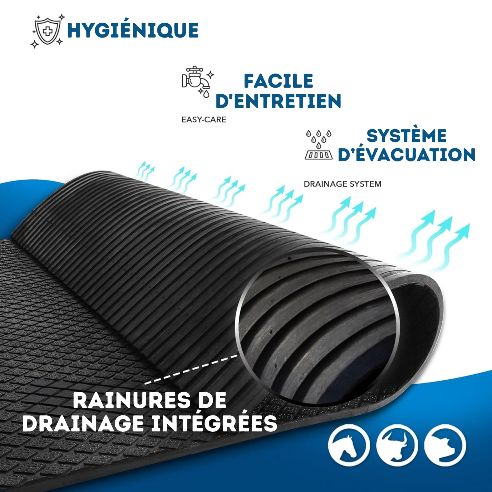 KARAT Tapis d'écurie en Caoutchouc Diamond Top Tapis de Sol pour l'élevage - Antidérapant & résistant - Surface soulageant la Pression et ménageant Les articulations (180 x 120 cm)