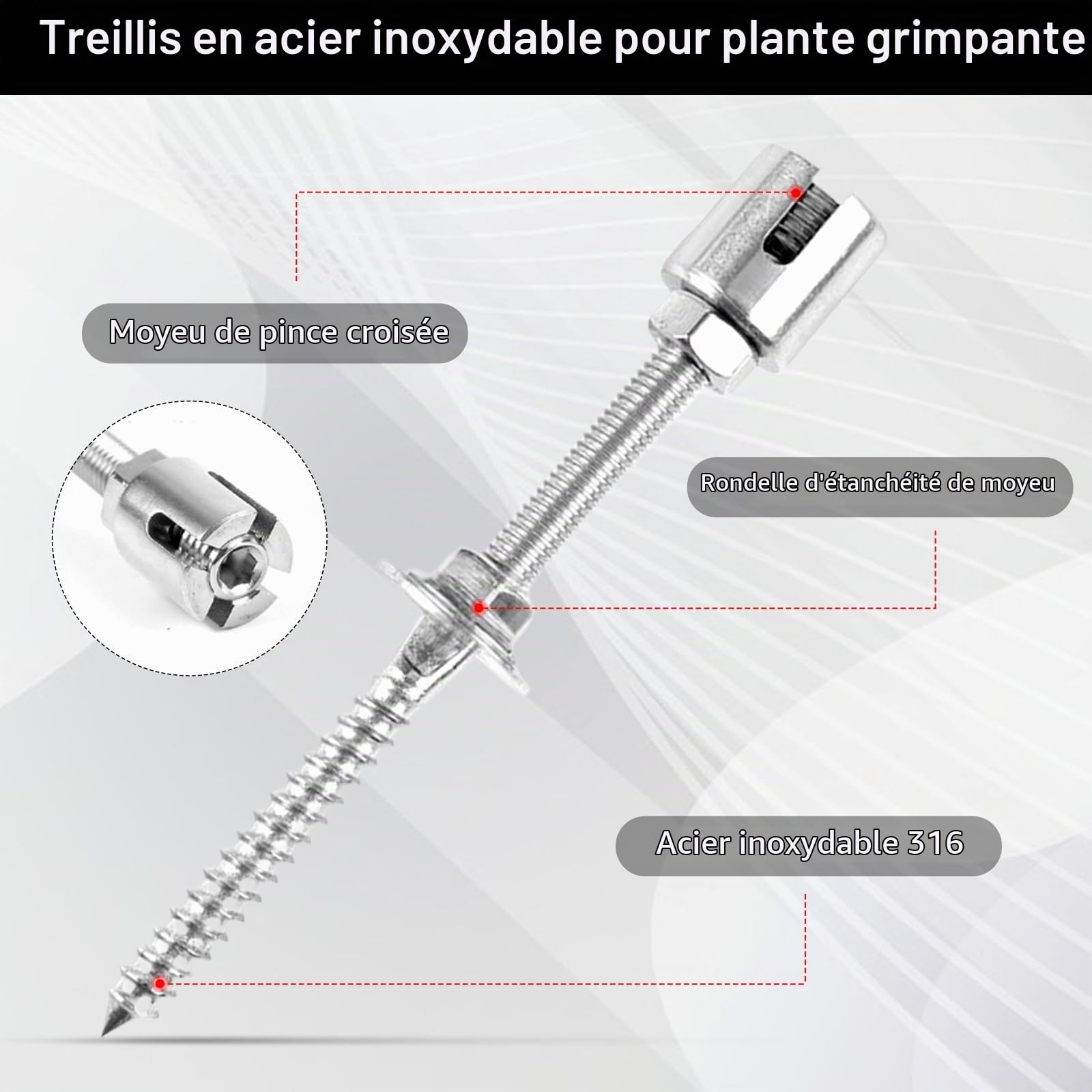 30M Tuteur pour Plantes Grimpantes, Câble en Acier Inoxydable T316 SUS 3mm, Kit Complet avec Coupe-Fil, Gants Résistants à l’Abrasion et Accessoires de Treillis pour vignes et Fleurs