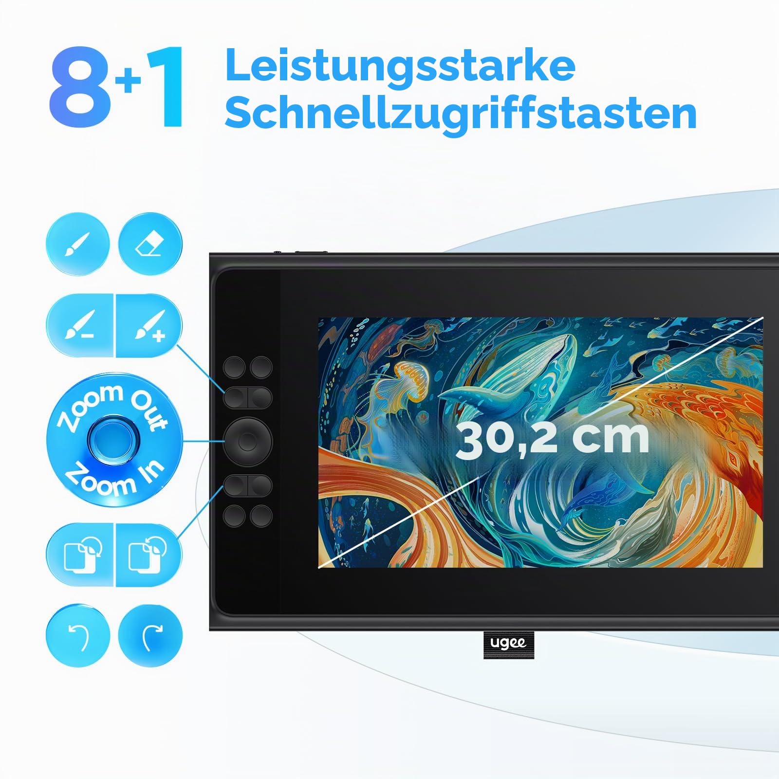 UGEE 147 % sRGB Grafiktablett mit UE12P-Display, 11,9 Zoll (29,5 cm), blendfrei, Grafiktablett ohne Akku, für Android/Windows/Mac OS/Chrome OS