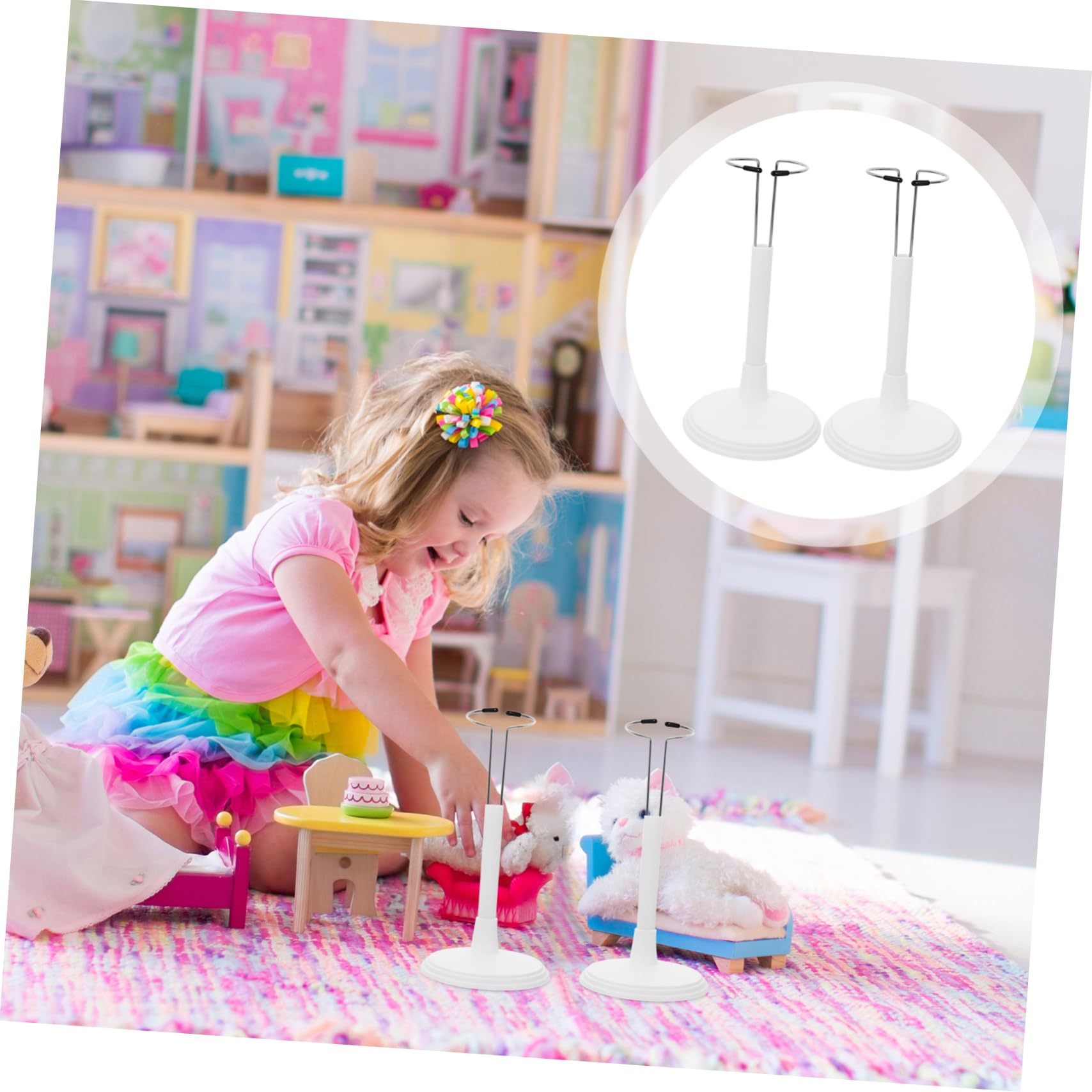 CIYODO 2sets Portable White Doll Doll Bracket Carrier Toy Display Rack Sturdy Storage Rack 2pcs*2