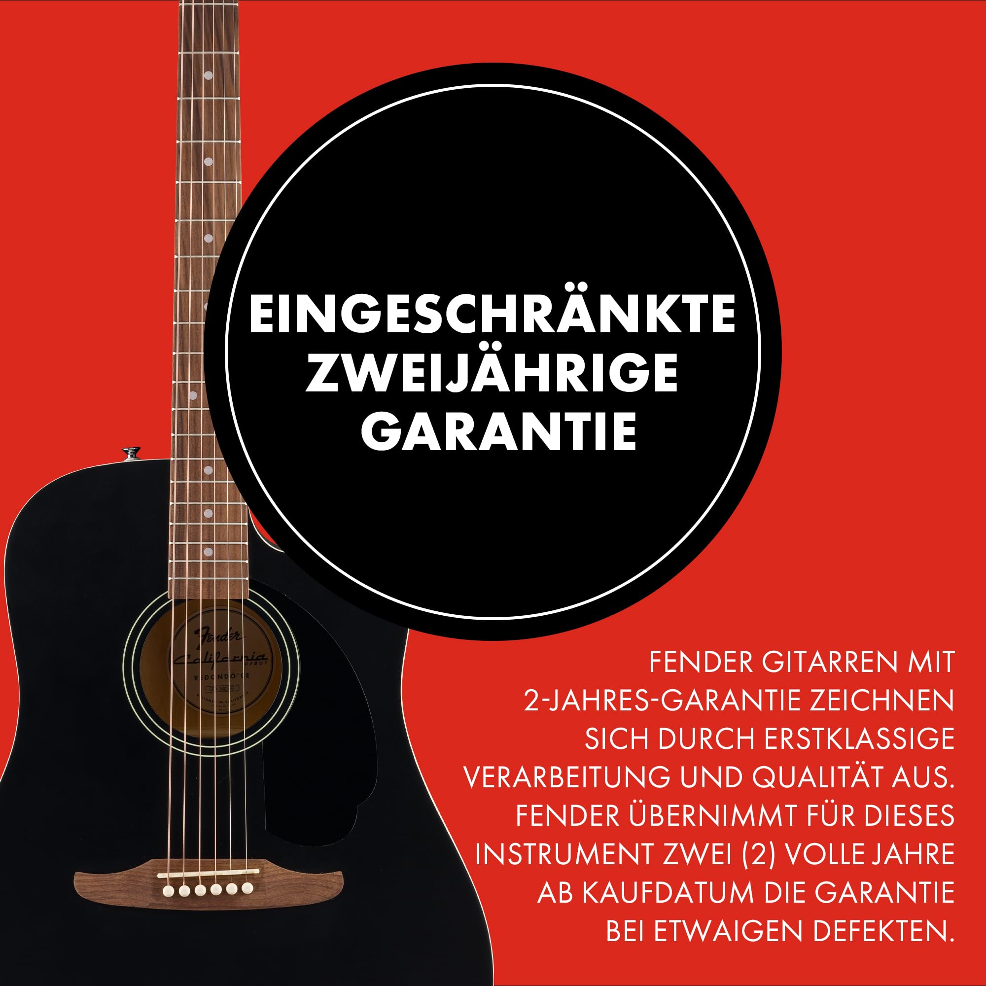 Fender California Debut Redondo Dreadnought CE-Akustikgitarre mit Cutaway, Fichtendecke, schwarz