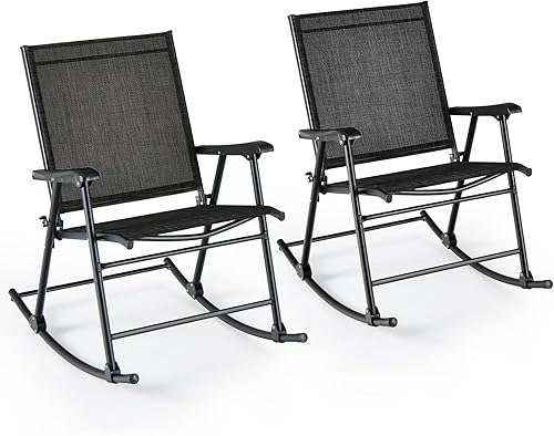 Miniatura 10 de Tangkula Juego de 4 mecedoras plegables para patio con tela de asiento transpirable y marco de metal resistente, movimiento mecedor suave, balancín