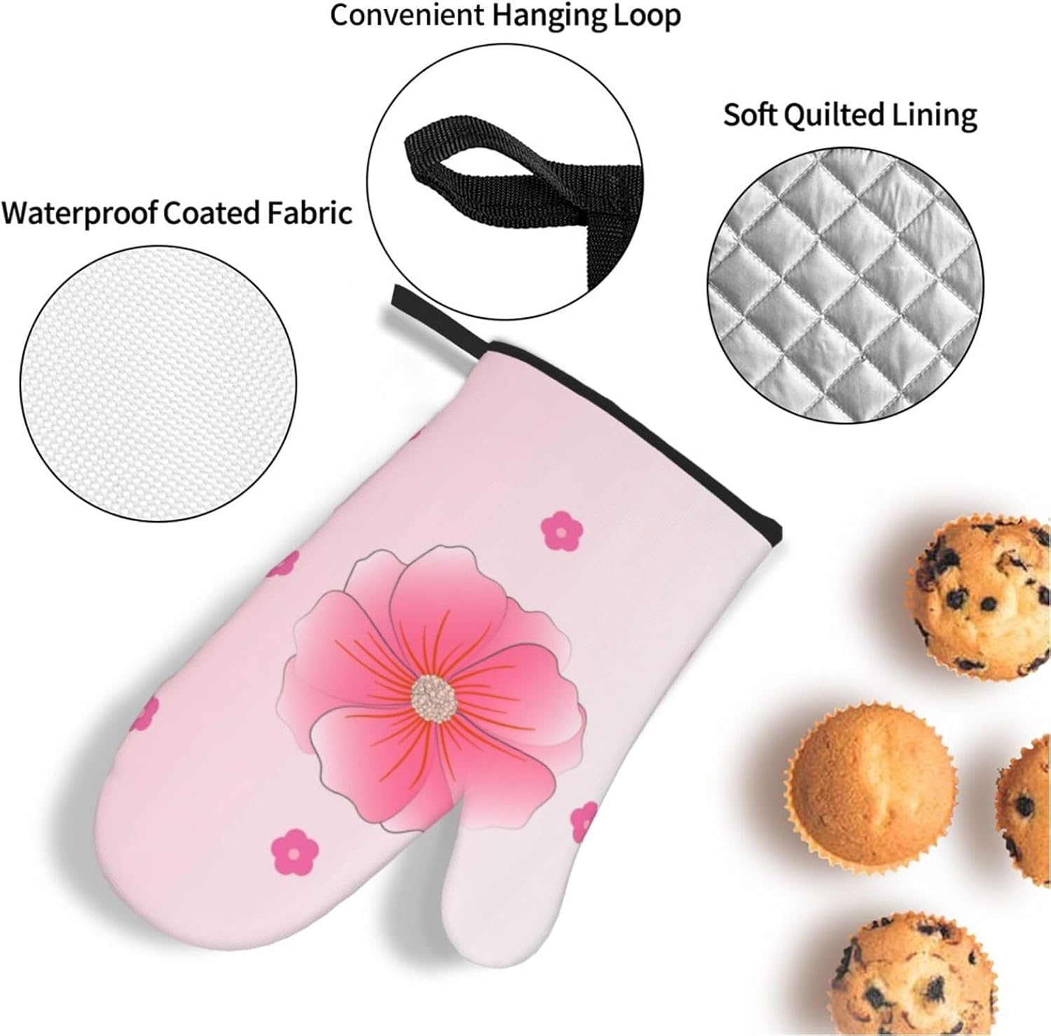 Blooming carnations Oven gloves and heat-resistant mat 4-piece set. Suitable for grilling, microwave oven frying, and baking