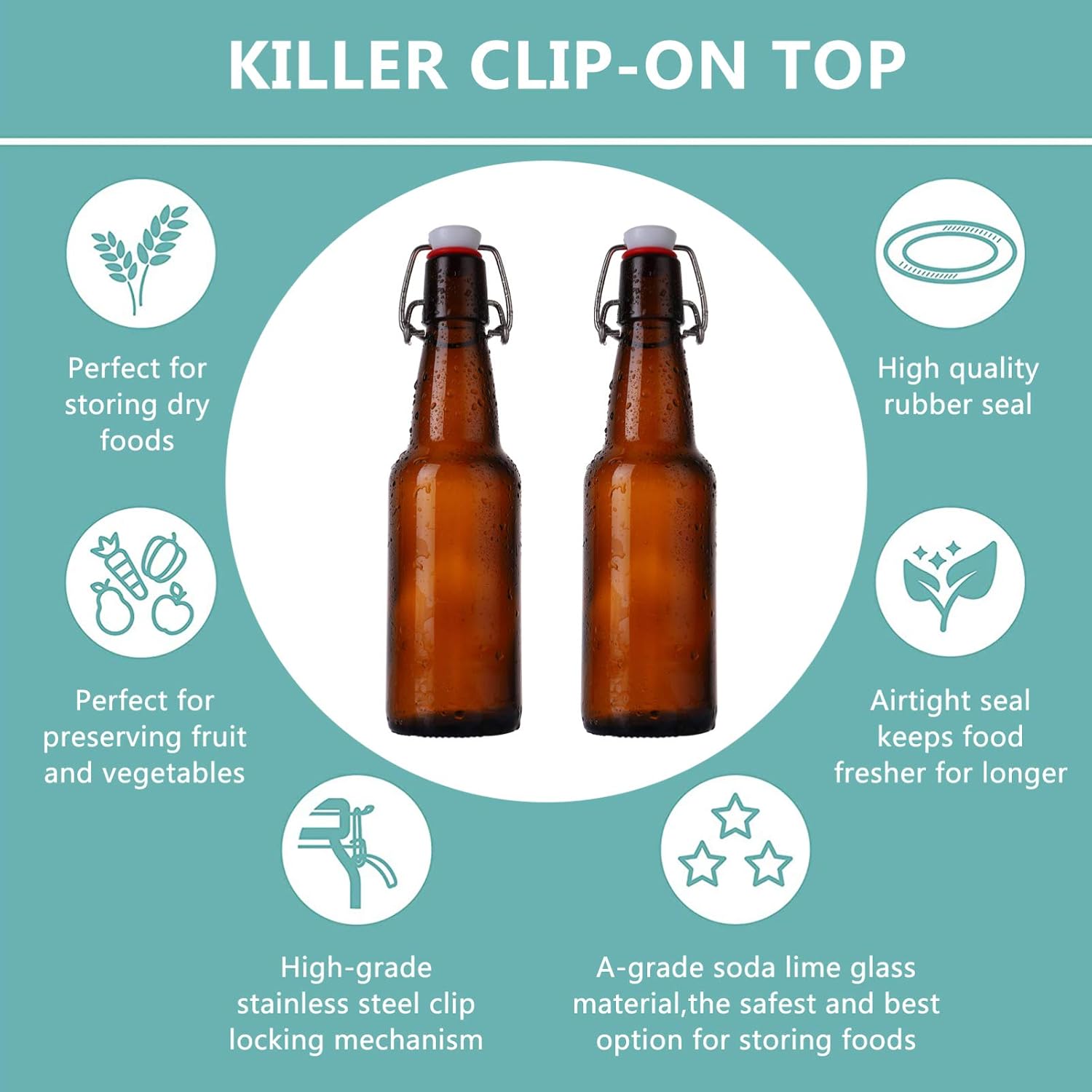 Alipis 2pcs Practical Buckle Glass Bottles for Beer and Enzyme Storage Design Capacity for Juices Milk and Cold Drinks