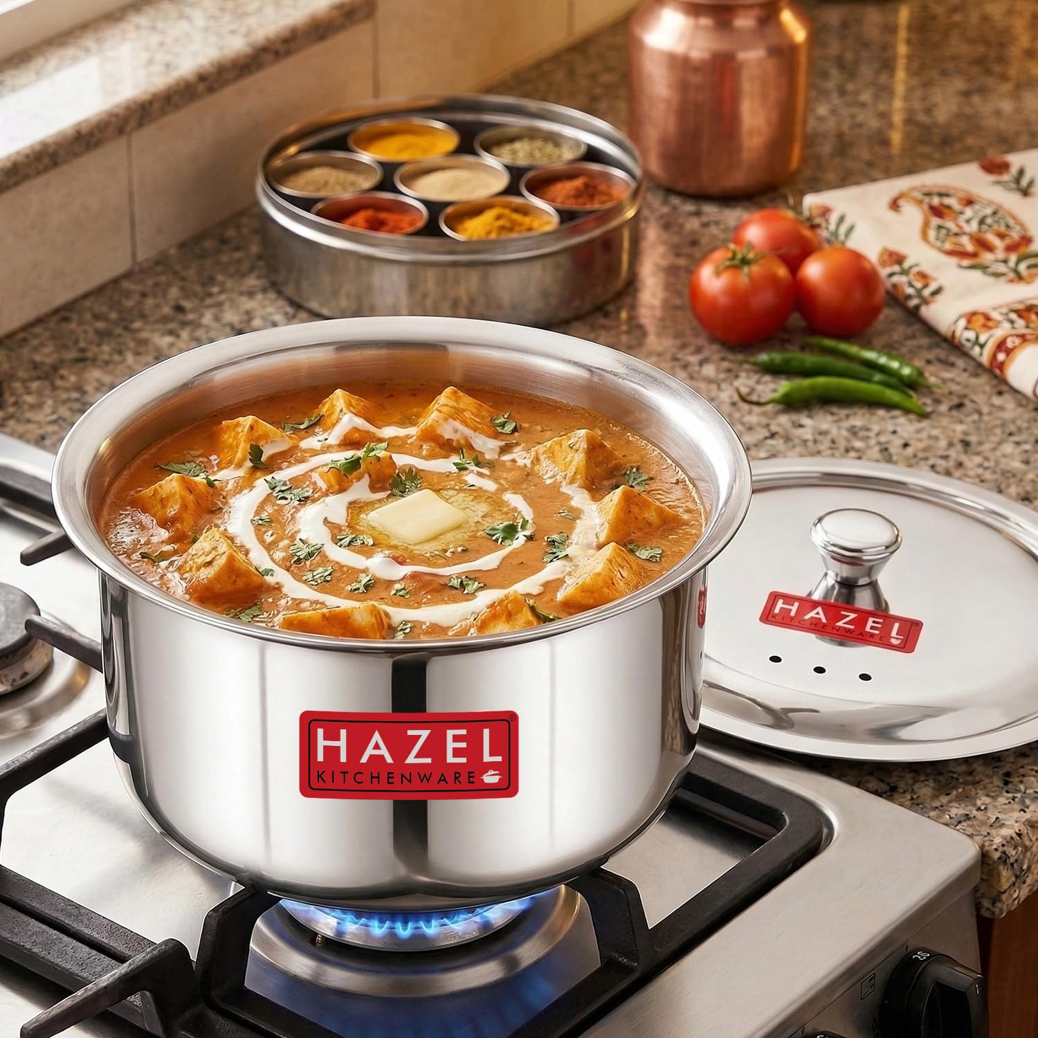 HAZEL Stainless Steel Patila with Lid Cooking Vessel, 2000ml | Mirror Finish Cooking Pot | Durable Induction & Gas Compatible Bhagona/Tope for Boiling Milk, Tea, and Cooking | Silver-image-44