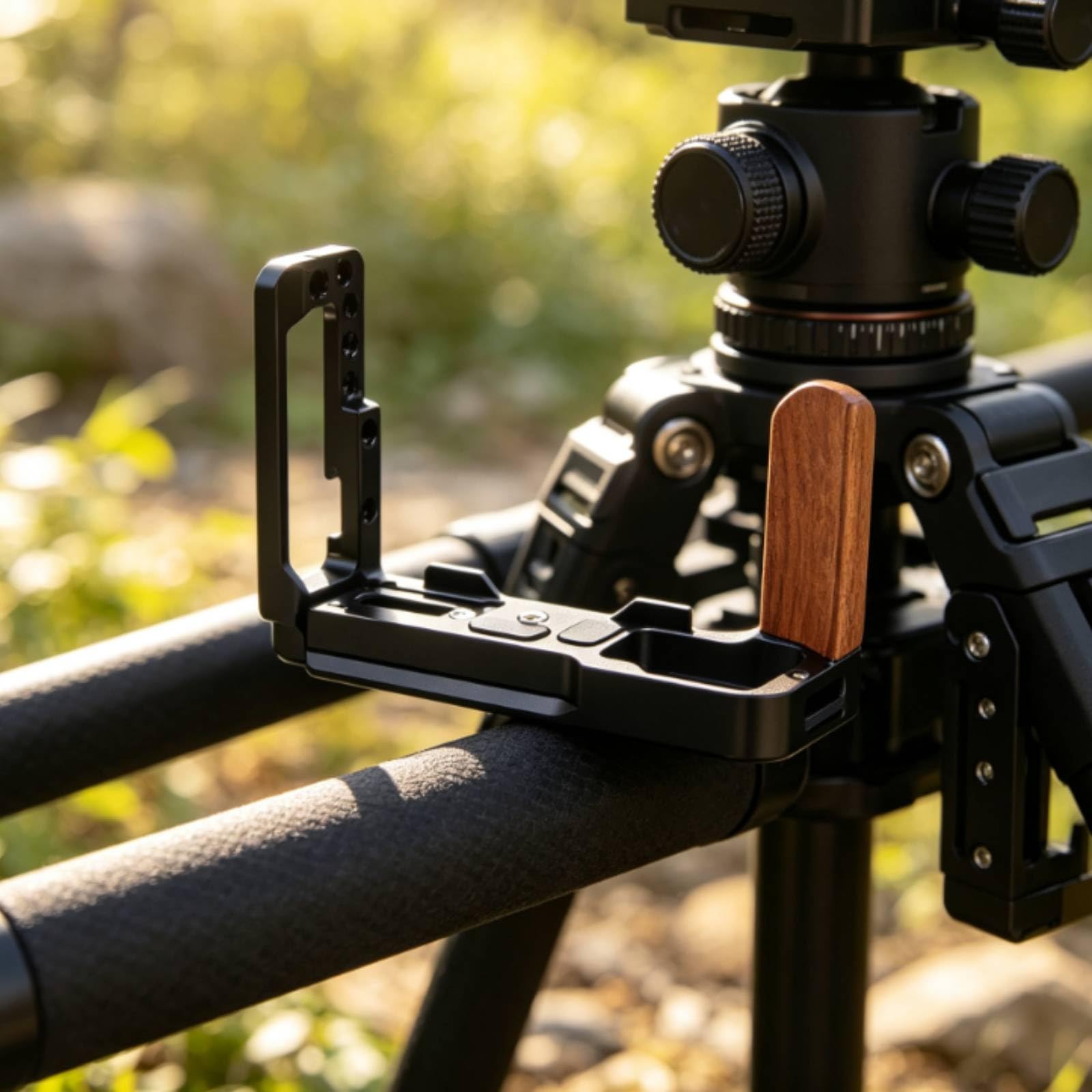 Camera Grip Impugnatura L Piastra a Sgancio Rapido Staffa Alluminio con Fori Regolazioni Flessibili Presa Ergonomica per Riprese Stabili Adatto a , Manico In Legno Di Pero