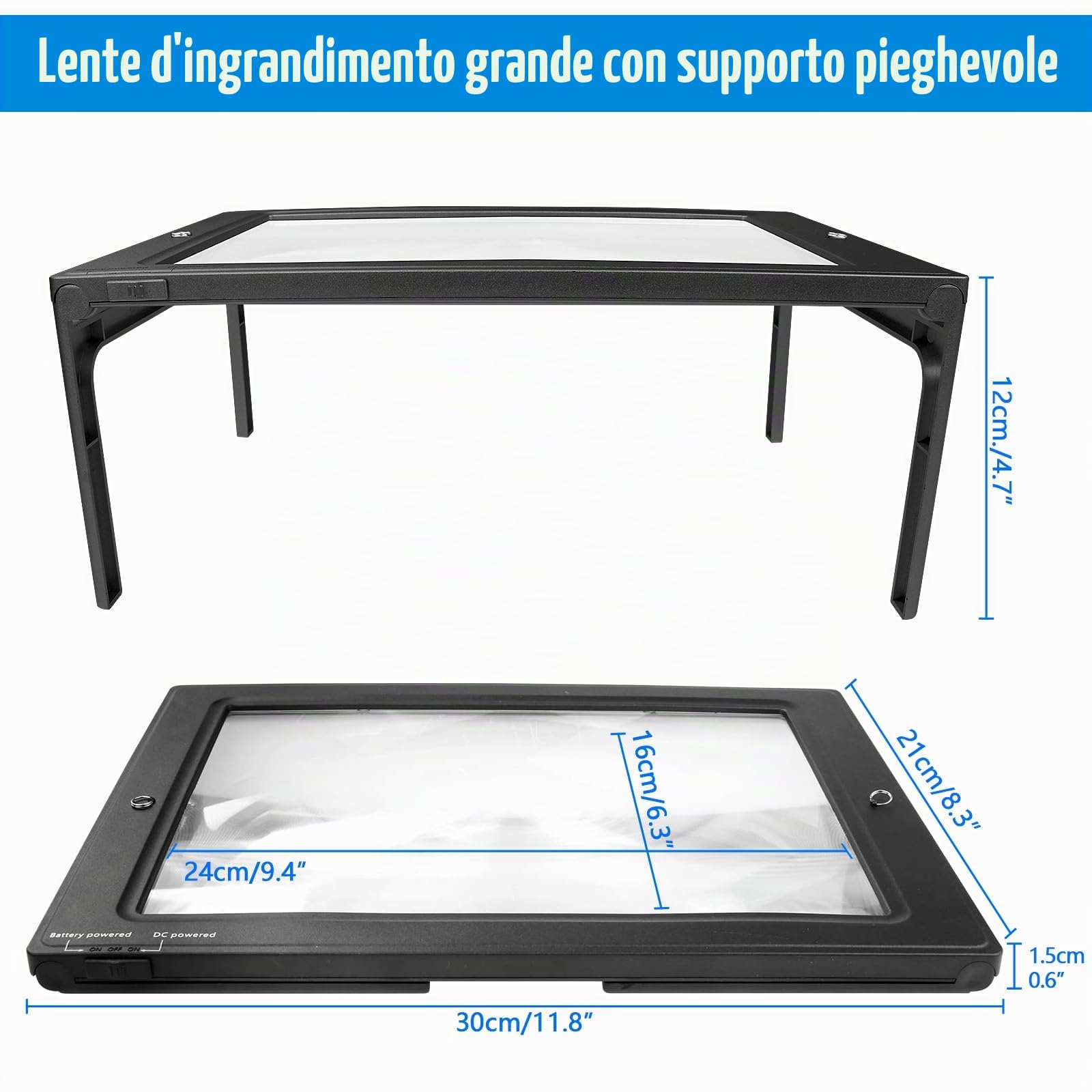 5X Lente Ingrandimento con Luce, Lente d'ingrandimento a Mani Libere con 50 Luci LED, Lente più Grande, Lente di Ingrandimento Rettangolare Dotato di Cordino e Supporto, per Libro,Cucito,Anziani