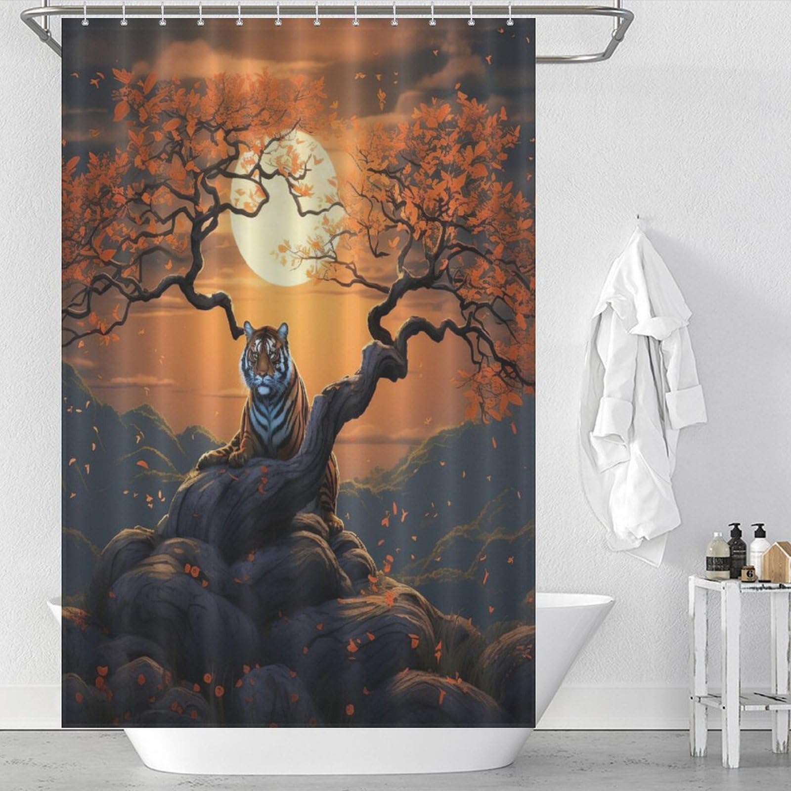 Rideau de douche tigre anti eclaboussures en tissu impermeable 122x183 cm