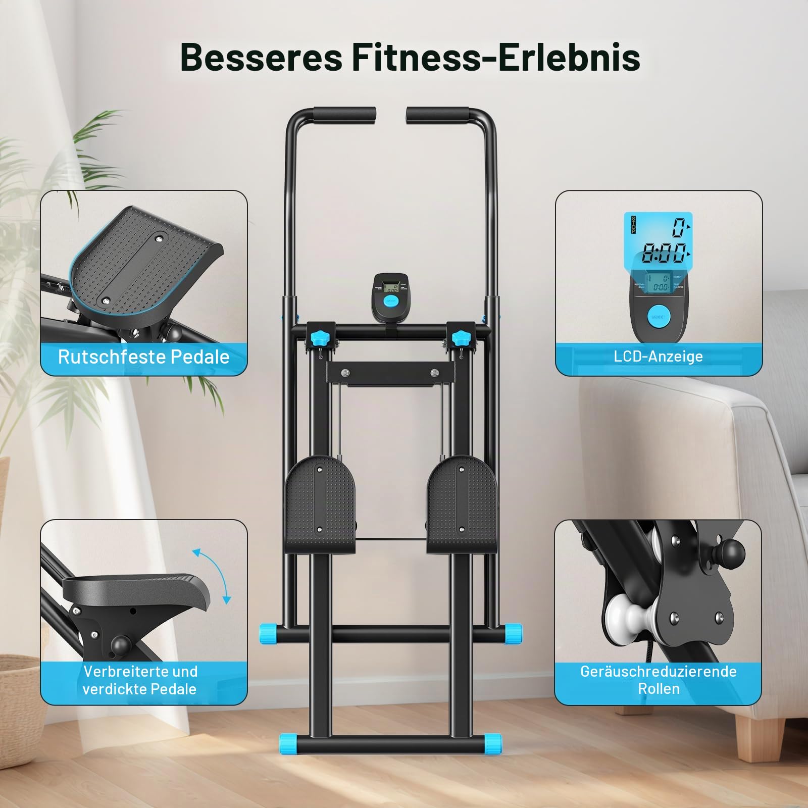 Stair Stepper für Home Gym Übung,Vertical Climber Maschine für Ganzkörper-Workout,Compact Folding Cardio Übung Climber mit erweiterten Schrittweite,verstellbare Lenker & Pedale