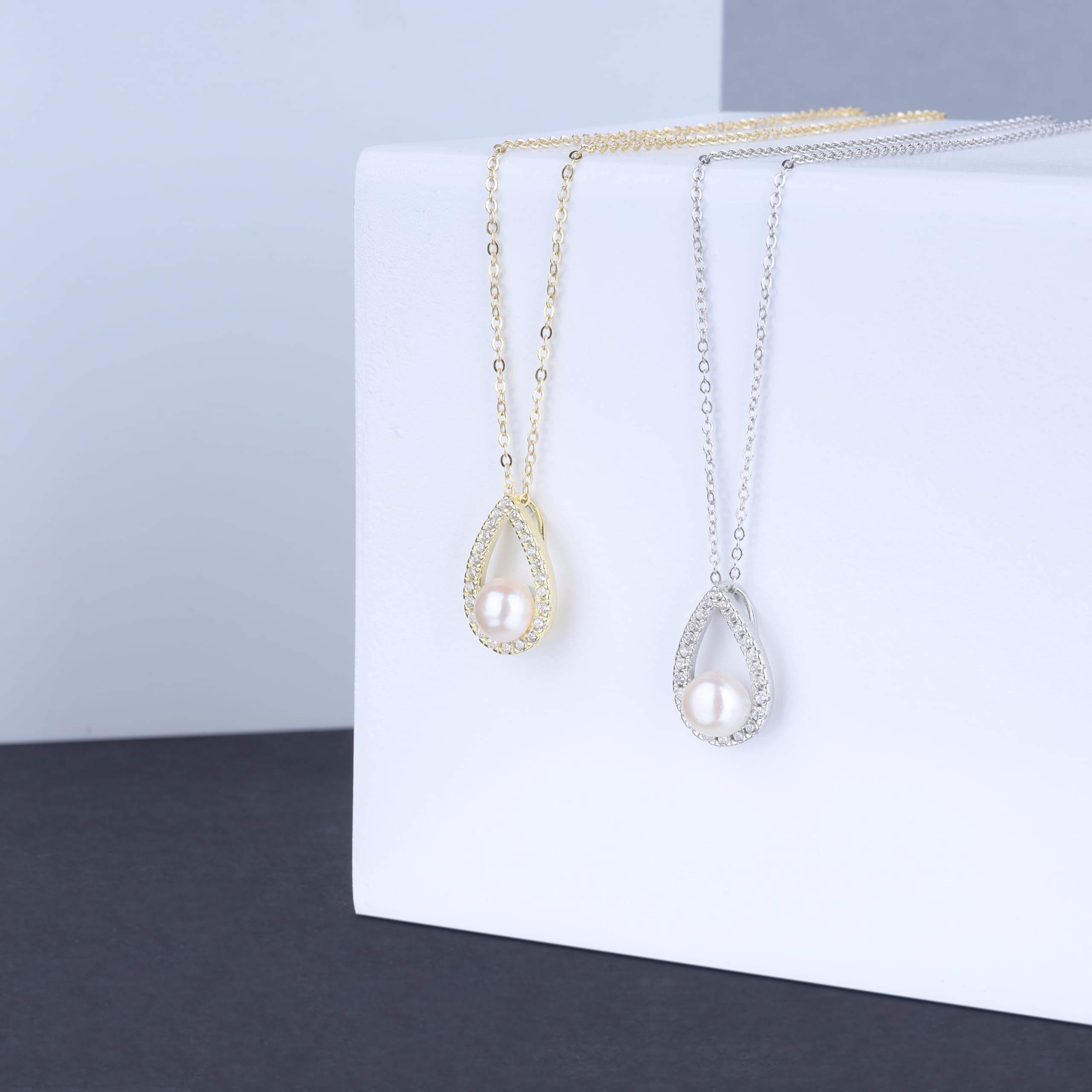 GAVU Collana Donna Argento 925 con Ciondolo Goccia con Perla Coltivata di Acqua Dolce