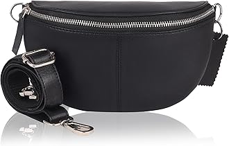 Hudson & JamesDesigner London Real Leather Shoulder Bag & Crossbody Bags For Women Adjustable Straps Chest Shoulder Bag Bumbags Waist Sling Bag Cell Phone Purse Wallet (Black)