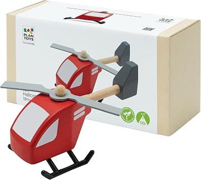 PlanToys Wooden Helicopter Toy | Montessori Imaginative Play, Cause and Effect and Fine Motor Skill Development Activity | Eco Friendly Toy for Indoor and Outdoor Play