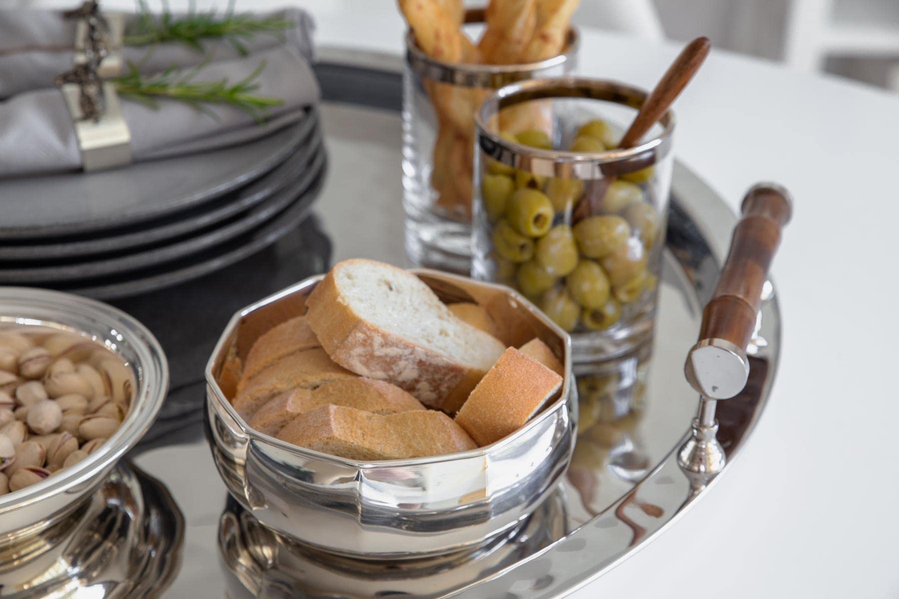 Edzard ciotola Ten (diametro 14 cm, altezza 6 cm) decagonale, argentatura a strato spesso, materiale di base ottone - ciotolina decorativa, per snack, da portata