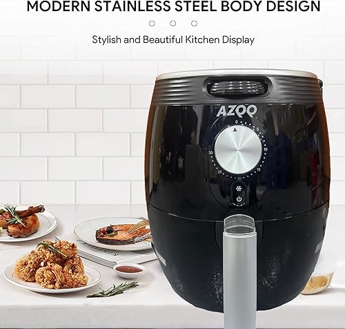 Miniatura 3 de Freidora de aire para el hogar, acero inoxidable, control de temperatura, sistema de aire caliente de circulación de 360, apagado automático (negro)