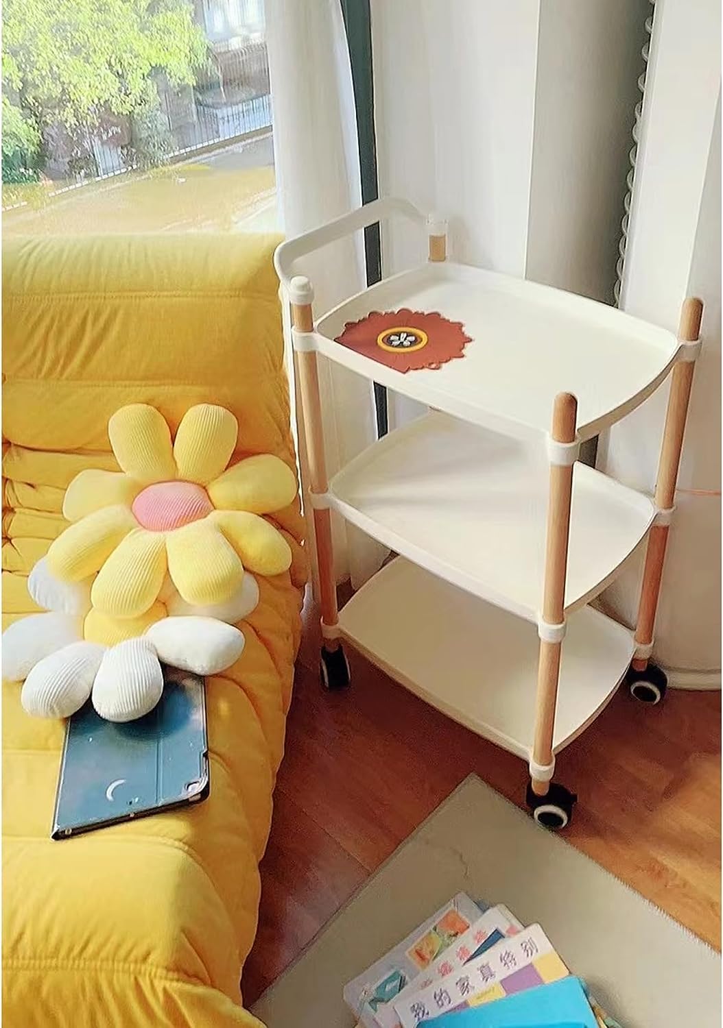 Carrito rodante de 3 niveles con ruedas, para cocina, manualidades, almacenamiento de arte, color negro