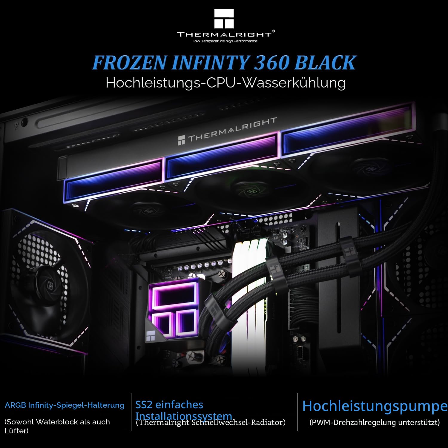 TR Frozen Infinity 360 CPU Aio Cooler, Lüfter TL-M12 x 3 PWM, Wasserkühler, Computerprozessor, ARGB Infinity Mirror, 360 CPU Liquid Cooling: LGA1851/1700/1150/1151/1200/2011, Ref