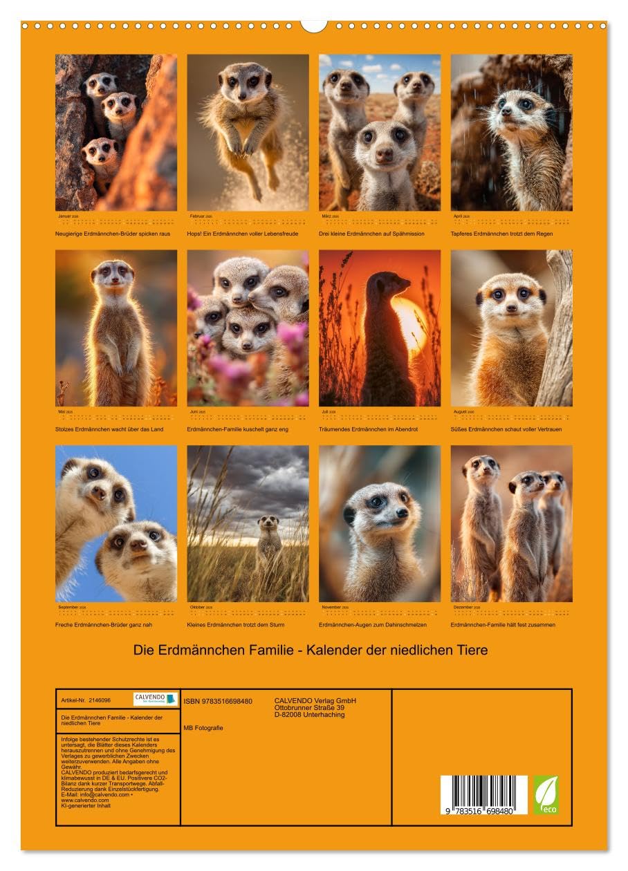 Die Erdmännchen Familie - Kalender der niedlichen Tiere (hochwertiger Premium Wandkalender 2026 DIN A2 hoch), Kunstdruck in Hochglanz: Erdmännchen ... und niedlichen Tieren. (CALVENDO Tiere)