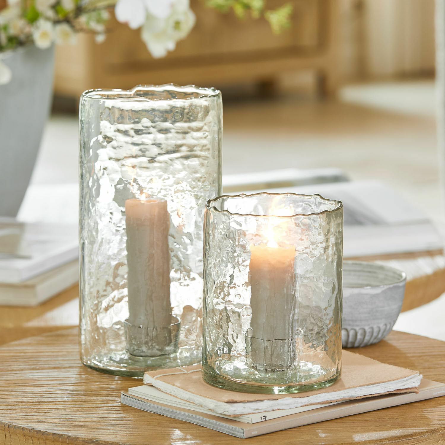 Loberon Windlicht 2er Set Querlay, klar | Zwei Größen, Mundgeblasen, Strukturierte Oberfläche, Integrierter Kerzenhalter, Dekoration, Wohn-Accessoires, Glas