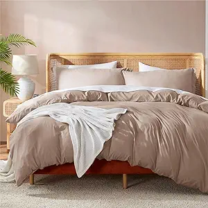 Nestl Queen Duvet Cover Set with Comforter Insert - Khaki 4 Piece 90x90 Duvet Cover & 2 Pillow Shams with White Quilted Down Alternative Comforter, Ultra Soft, All Season