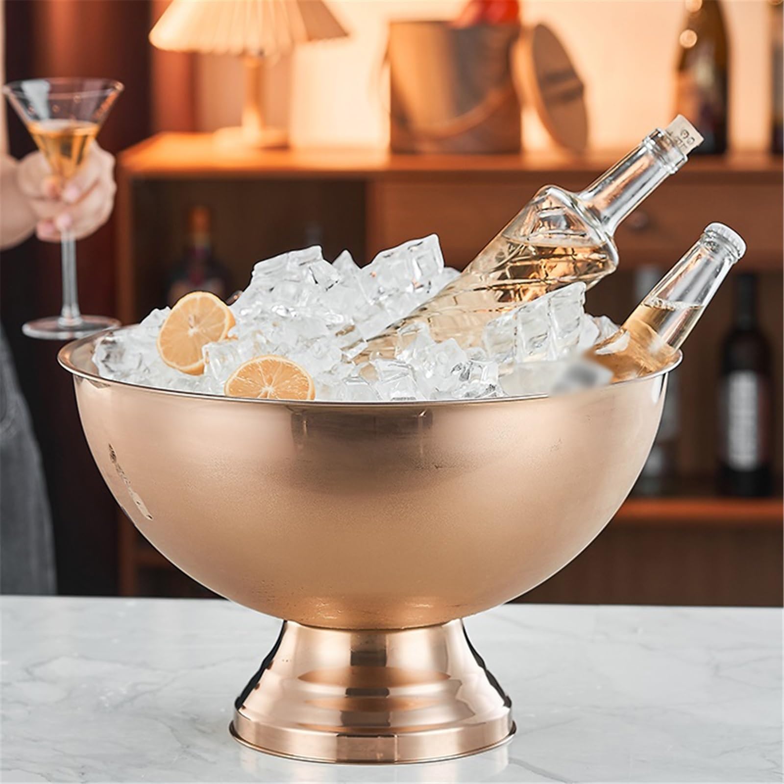 Portabilidad Tina grande for bebidas con cubo de hielo acero inoxidable | For botellas de vino, champán o cerveza.(Silver)