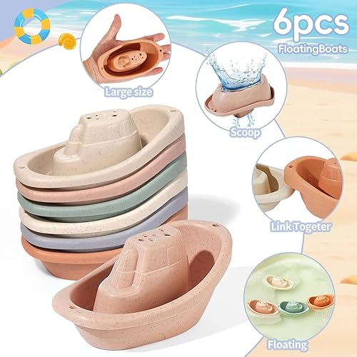 Miniatura 4 de Juguetes de baño para bebés de 1 a 3 años, paquete de 14 juguetes de baño para niños de 2 a 4 años, juguetes de agua con botes flotantes y tazas y