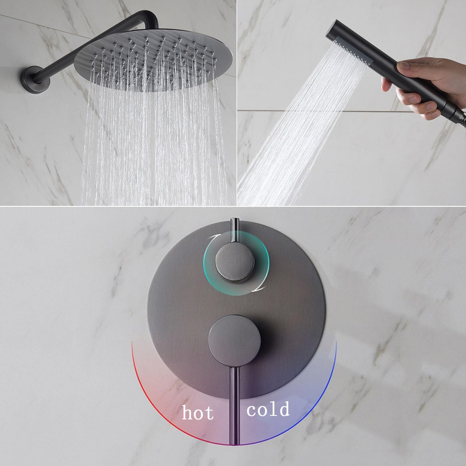 Conjunto de Ducha Empotrado con Rociador Ducha Efecto Lluvia Acero Inoxidable 25 cm Cromado