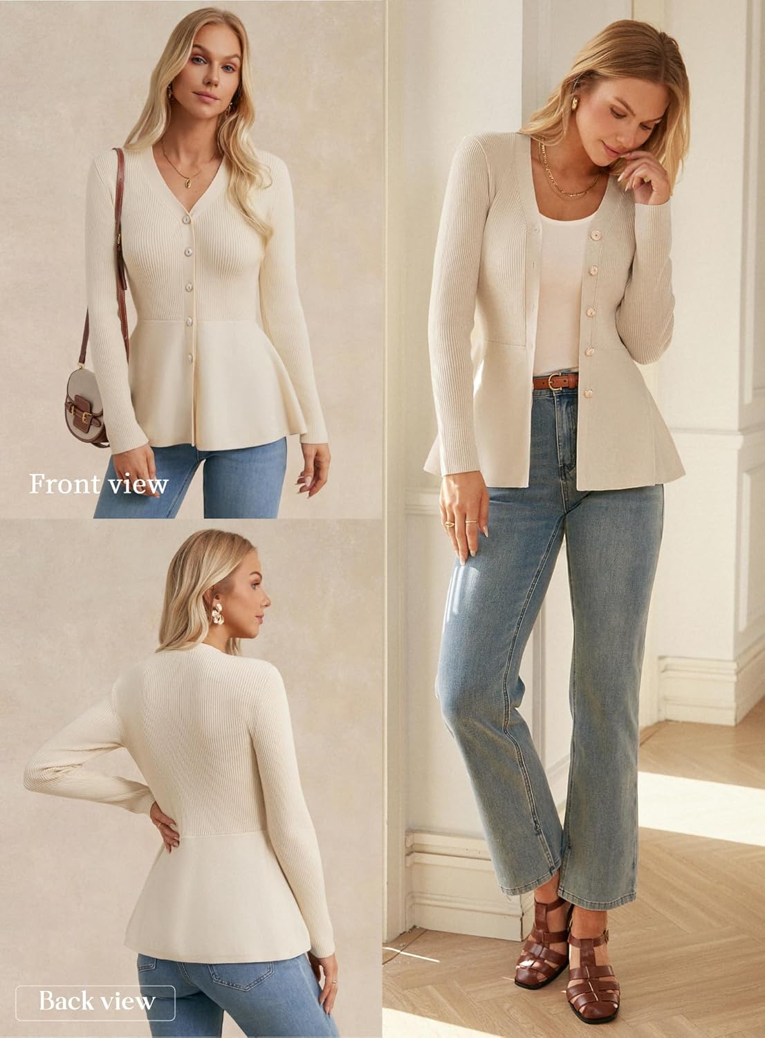 GRACE KARIN Long Sleeve Cardigan Sweaters for Women, Button Up Knit Blazer, Lightweight Business Casual Peplum Tops - Image 5