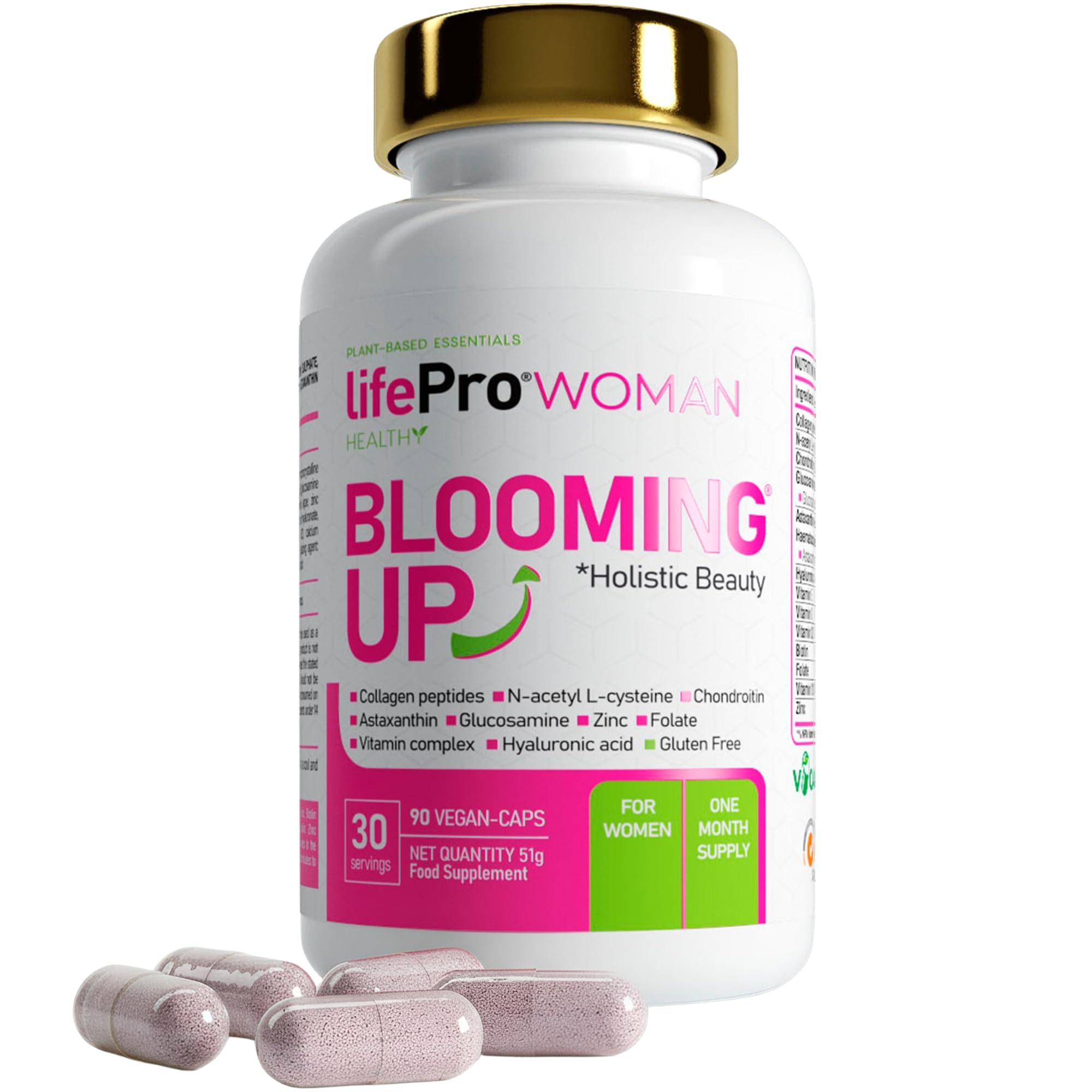 Vitaminas para el Cabello Mujer Anticaida con Biotina Blooming Up – Colágeno Hidrolizado, Zinc y Astaxantina