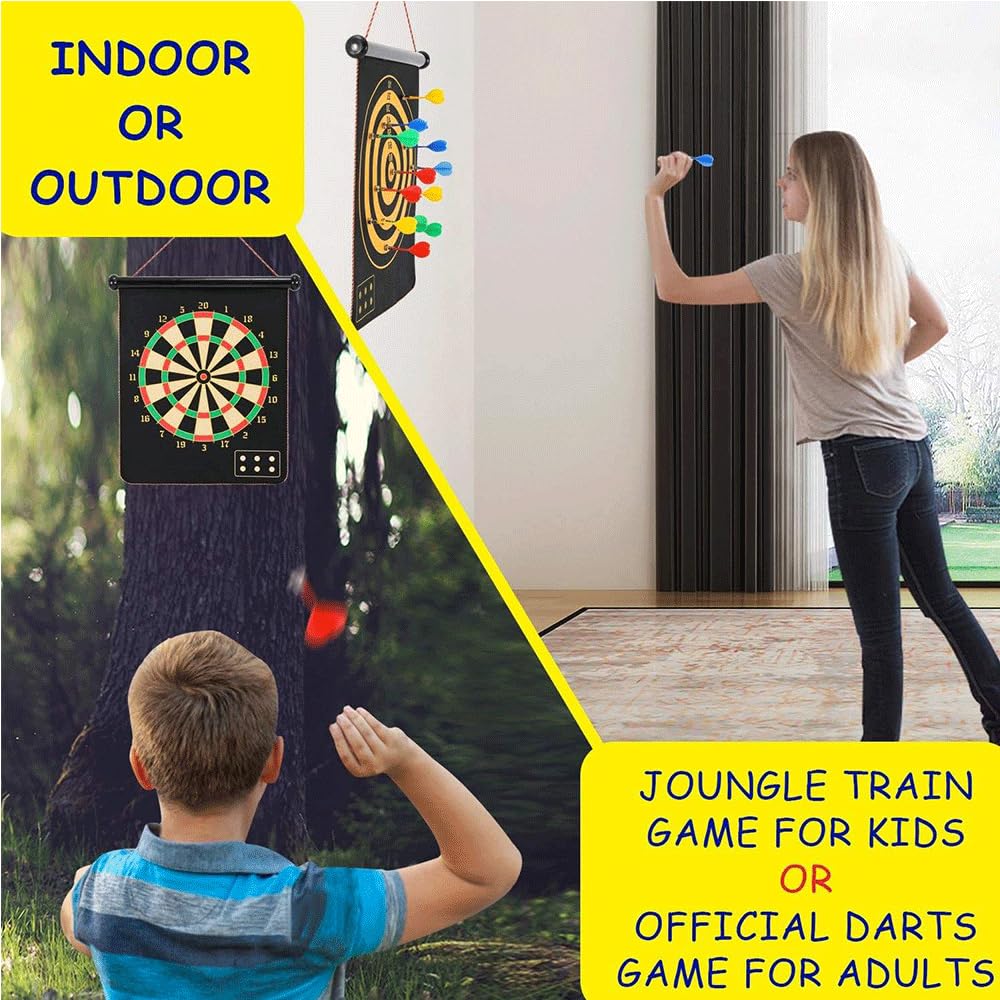 Dart Board Game for Kids, 15 INCH Double Side Playing Dartboard with 6 Pin, Easy to Hang Indoor Games for Family, Hard Wood & Metal Wire Darts Board Game for Adults (15 INCH Dart Cloth) 4