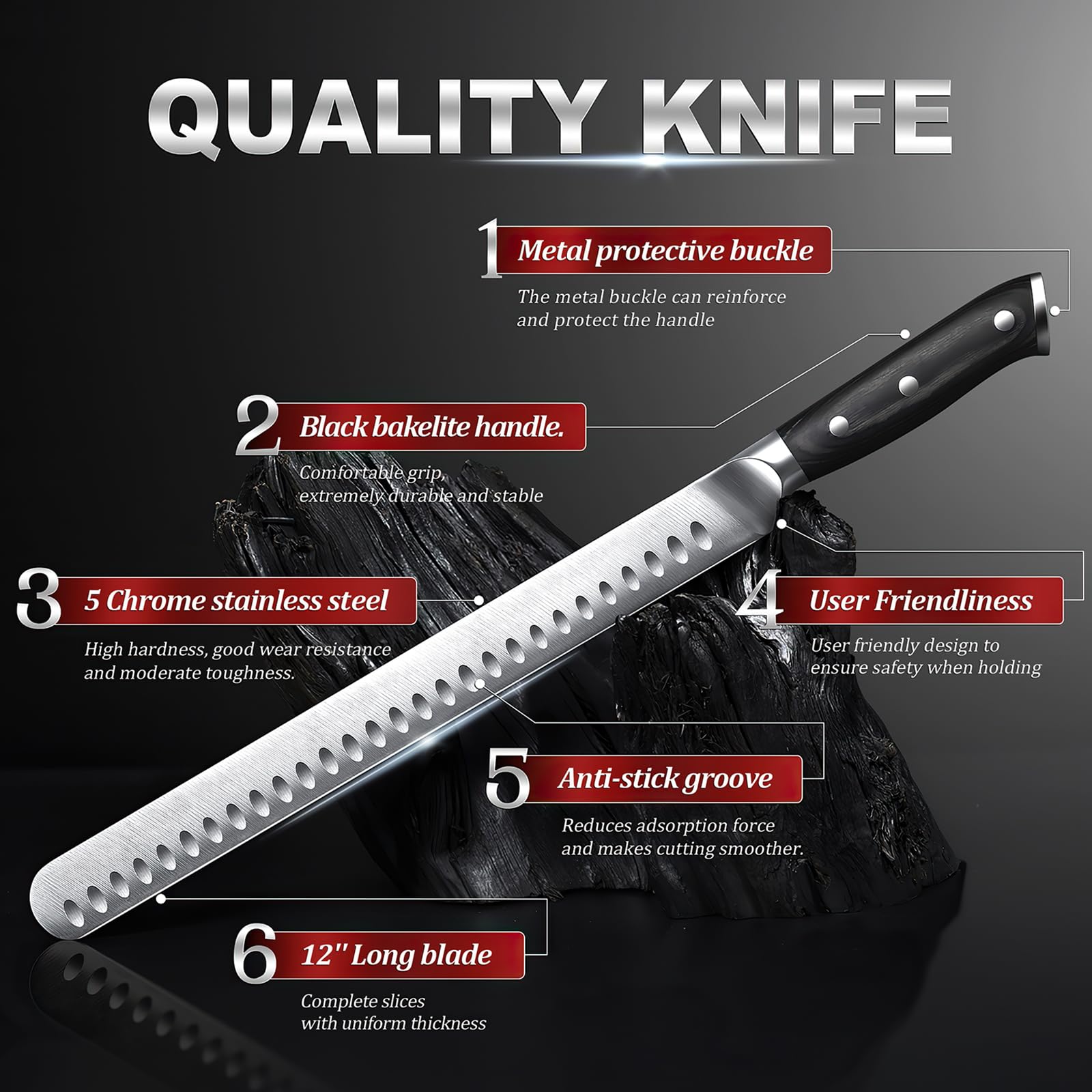YFWOOD Brisket Knife, 12 inch Carving Knife for Meat — Amazon image 3