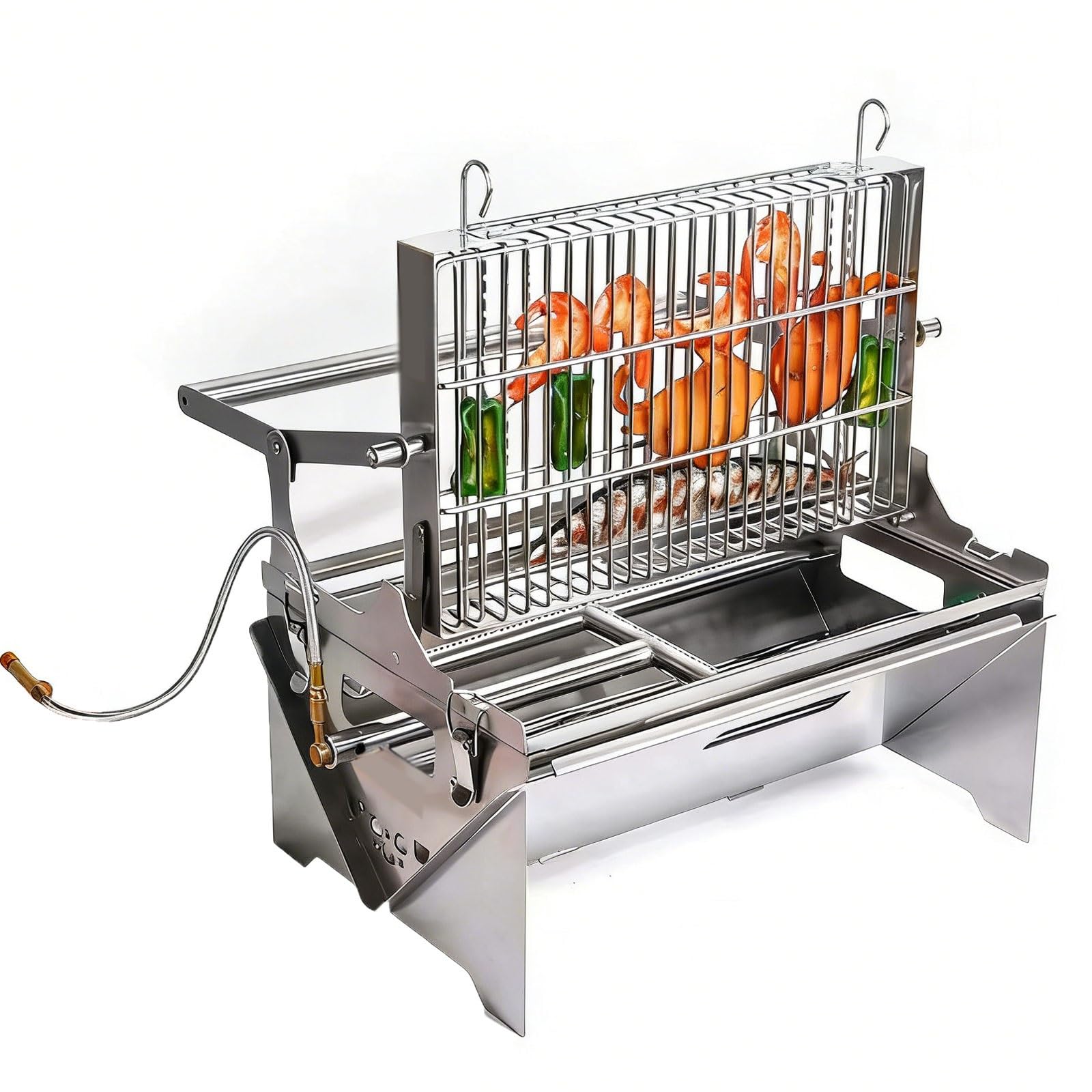 YXFAZPP 360° Rotating Portable Charcoal Grill, Stainless Steel Flipping Barbecue Grills, Folding Camping Charcoal BBQ Grill for Outdoor Cooking (Gas)