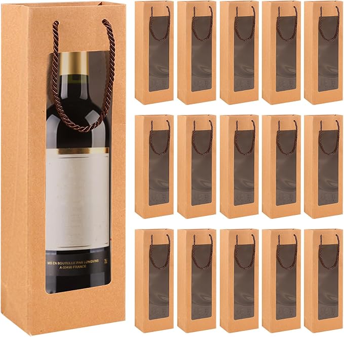20 Stück Kraftpapier-Weinflaschen-Geschenkboxen Mit Fenster – Süße Deko Für Flaschen, Kekse & Geschenke (ca. 9x9x3 Cm)