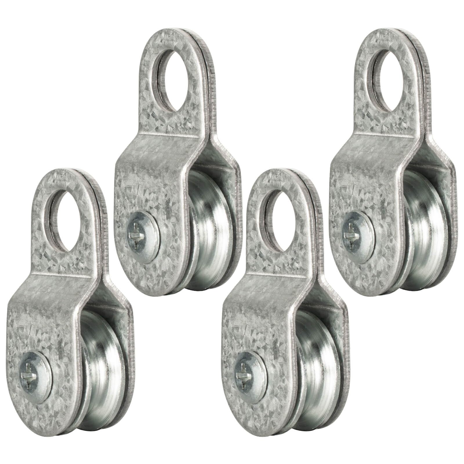 SHINICO 4 Pack Small Snatch Cable Pulley Block for 6mm / 0.23 Inch Wire Rope, Single Pulley Wheel Bearing Inside, Load 70 Lb