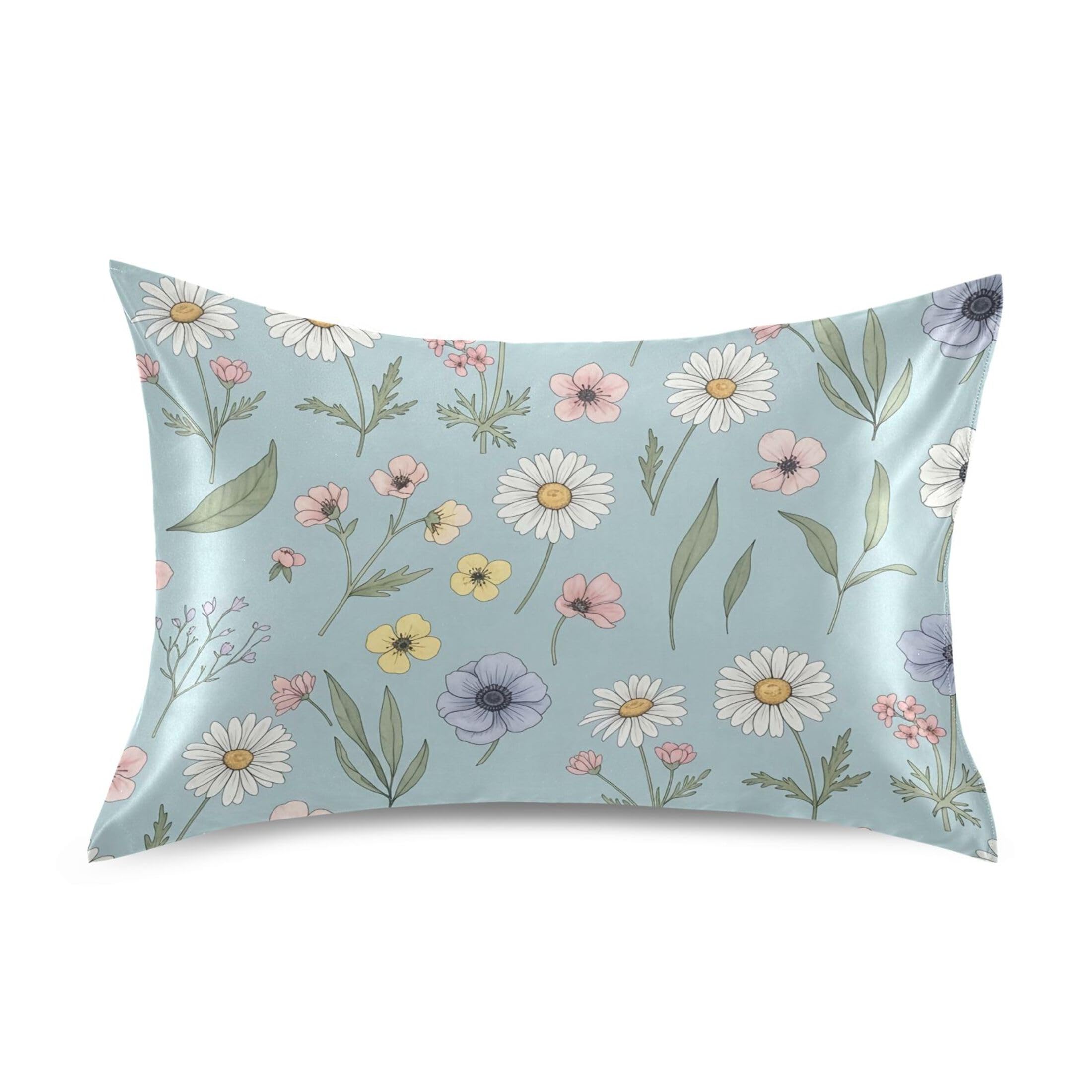Fuauuyl Pillowcase Queen Size 20x30 in, Flowers Soft Breathable Satin Pillow Case for Hair and Skin with Envelope Closure Wrinkle-Free
