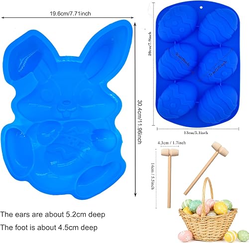 Miniatura 7 de Molde de conejo grande para huevos de Pascua, molde de silicona con forma de huevo de Pascua en 3D, molde de silicona para pastel de conejo de